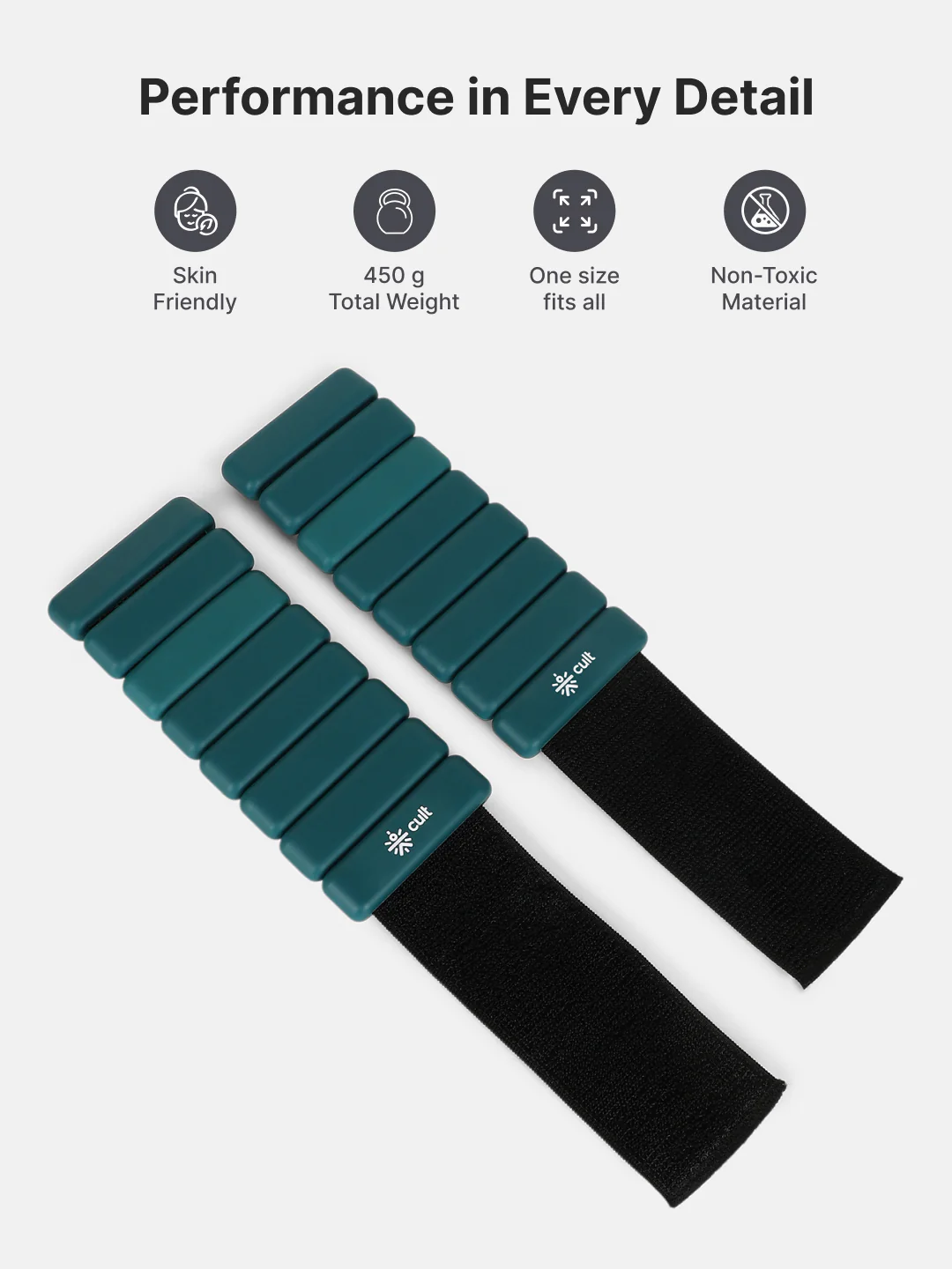 Adjustable Ankle and Wrist Weights (450 g x 2) pair with Removable 60 g Slots Green Customisable Weights for Running, Walking, Yoga & Workouts - Image 3