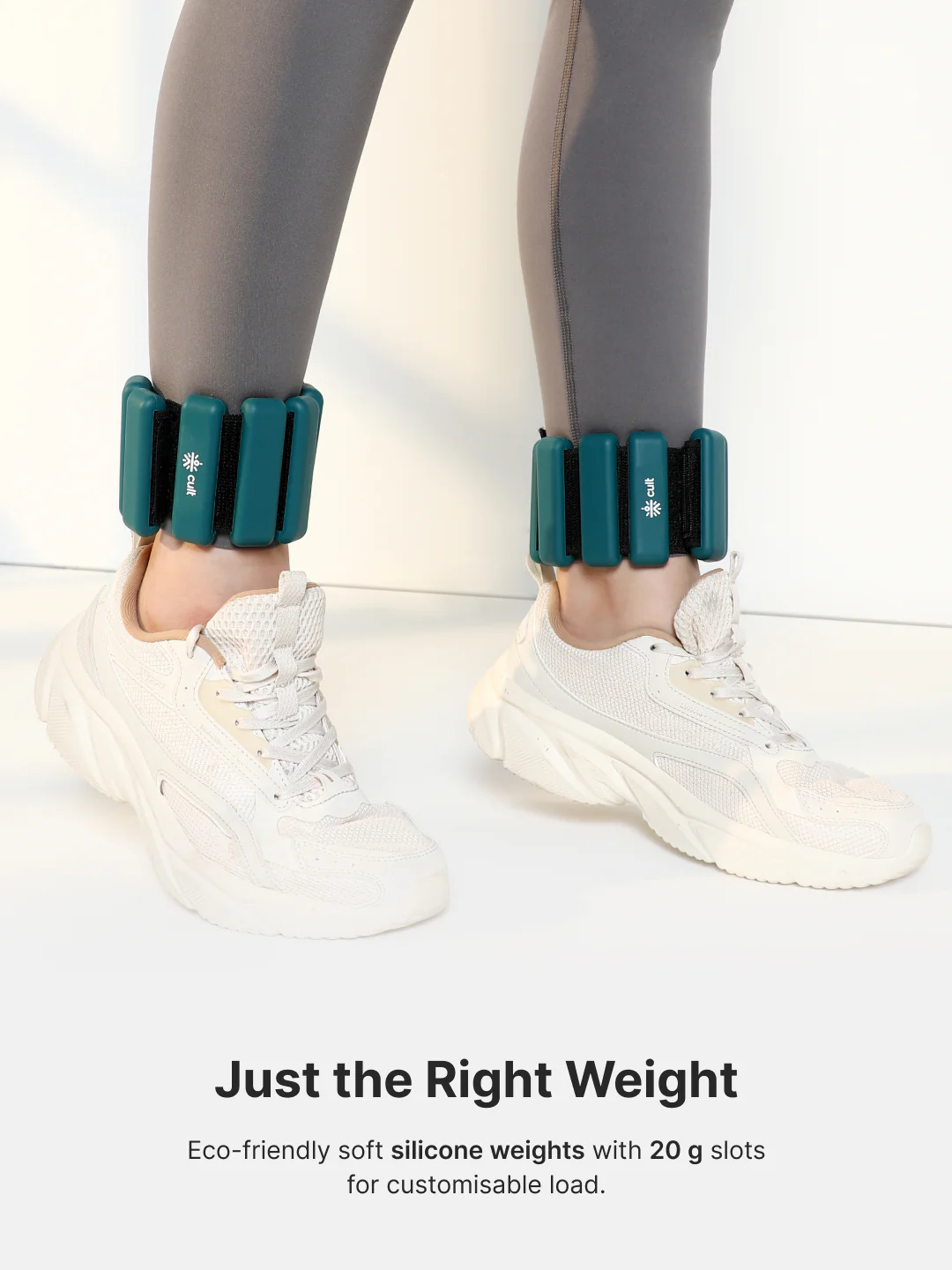 Adjustable Ankle and Wrist Weights (450 g x 2) pair with Removable 60 g Slots Green Customisable Weights for Running, Walking, Yoga & Workouts - Image 5