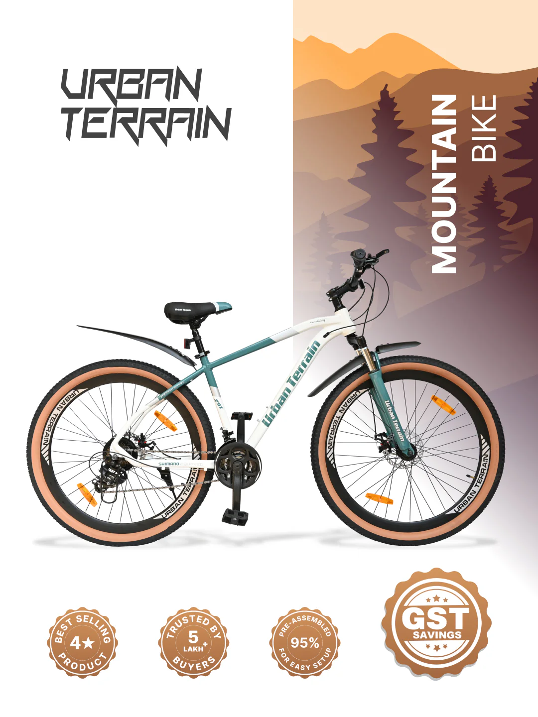 Aeroblast Mountain Bike Alloy Frame 21 Speed Cycle 29 inch With Front Suspension, Triple Wall Rim and Dual Disc Brakes, Ideal For 5.6 ft to 6 ft & above, 15+ Years, Unisex (WhiteBlue)