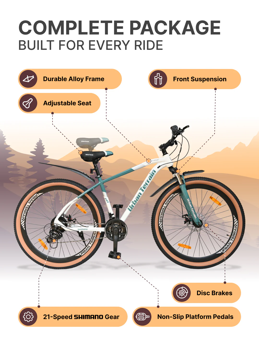 Aeroblast Mountain Bike Alloy Frame 21 Speed Cycle 29 inch With Front Suspension, Triple Wall Rim and Dual Disc Brakes, Ideal For 5.6 ft to 6 ft & above, 15+ Years, Unisex (WhiteBlue) - Image 2