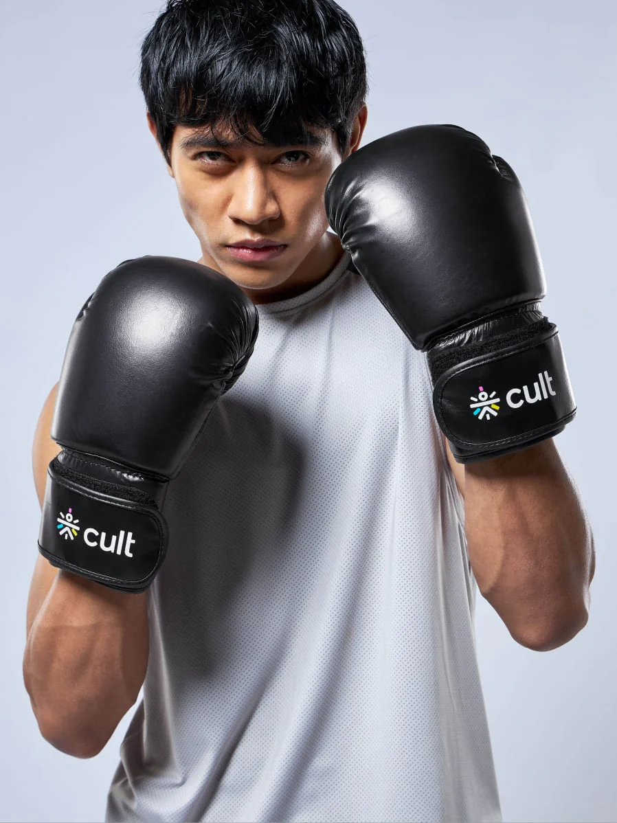 cult Premium Leather Boxing Gloves for Men & Women Foam Padding Thickness 35 mm Punching Bag Gloves for Boxing, Training, Kickboxing, Muay Thai, MMA Boxing Gloves Black