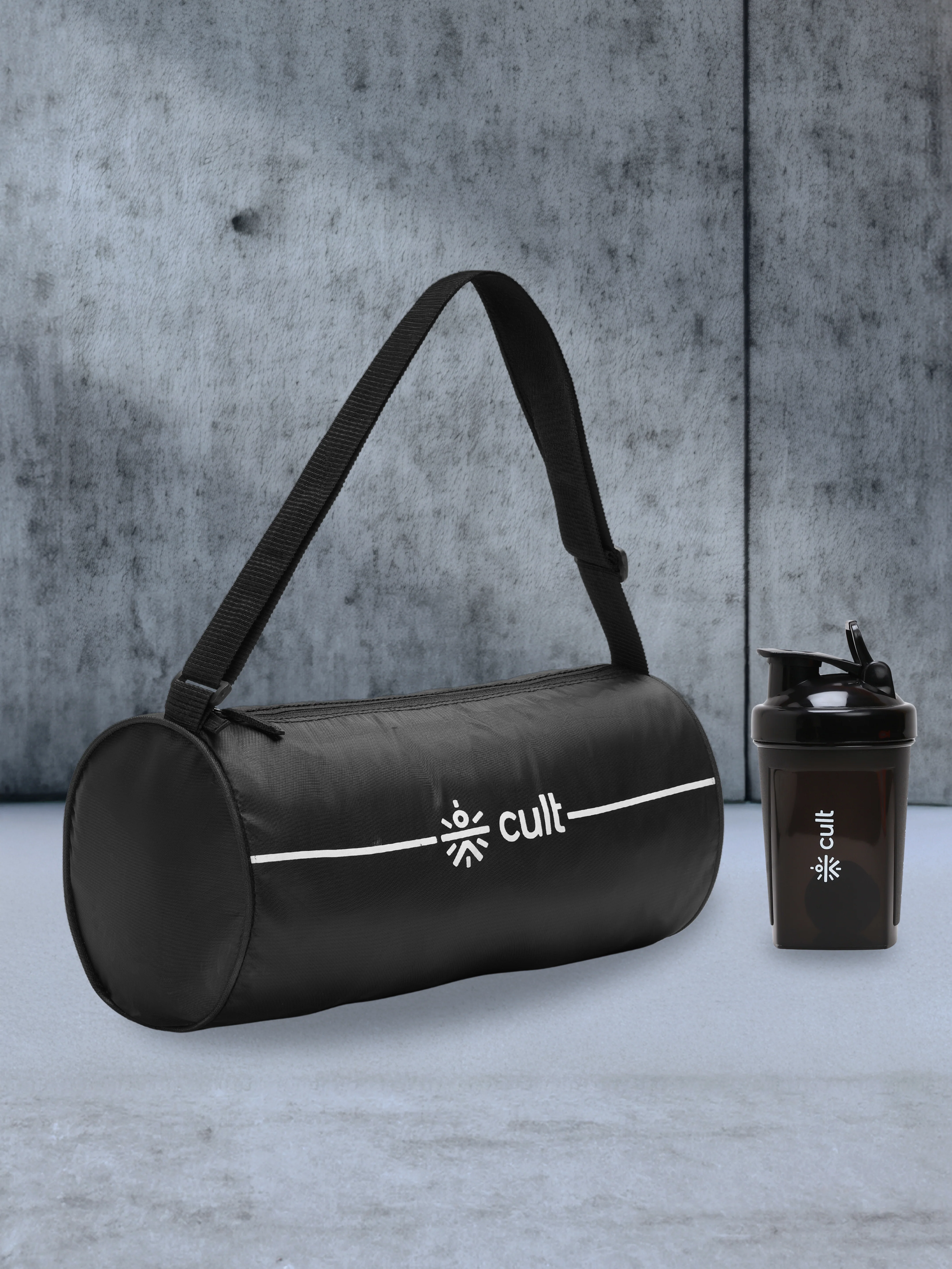 Compact 12L Gym Bag with Shoulder Strap & 500ml Shaker Bottle with Mixer Ball Black