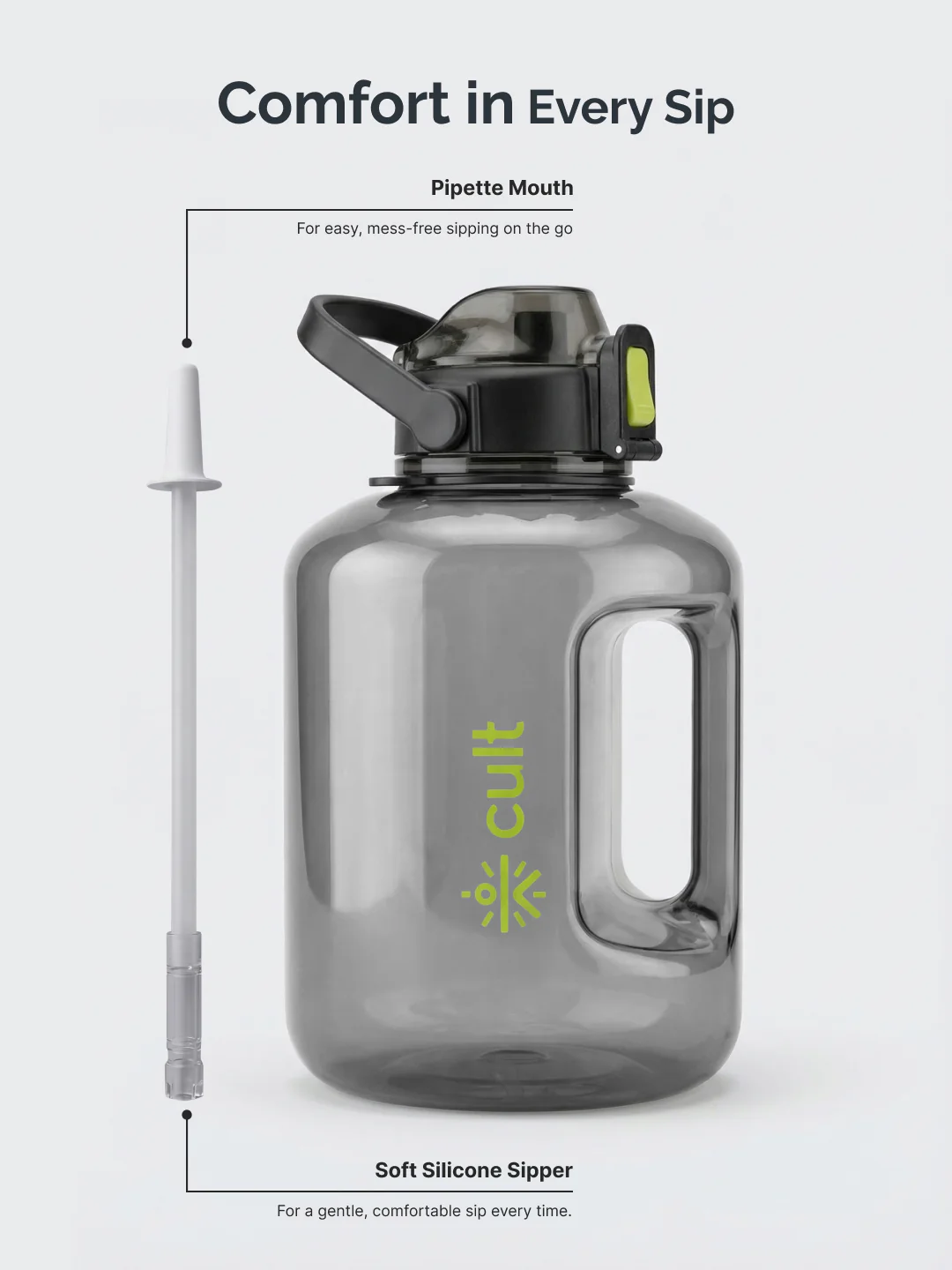 Cult 3L Hulk Gallon Water Bottle with Straw & Strap BPA-Free Leakproof Gym Bottle 3000ml Large Capacity Hydration Bottle (Black) - Image 4