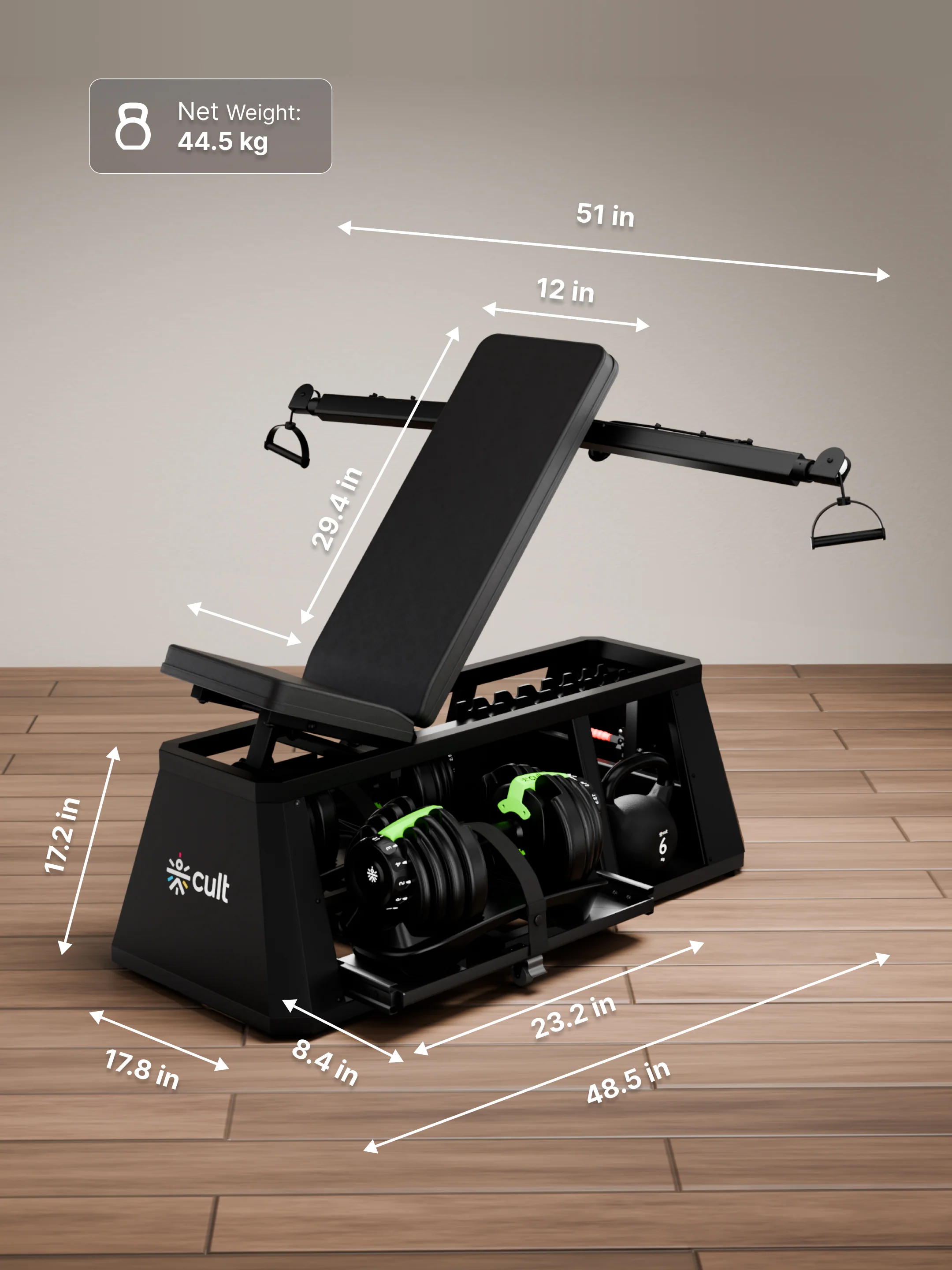 Cult 4 in 1 Multi Home Gym with Cable Crossover, Adjustable Bench, Dumbbell & Weights Storage Rack | 300 Kg Capacity | 8-Level Incline/Decline | 3 Resistance Levels | Perfect for Home Gym (with 6 months extended warranty) - Image 9