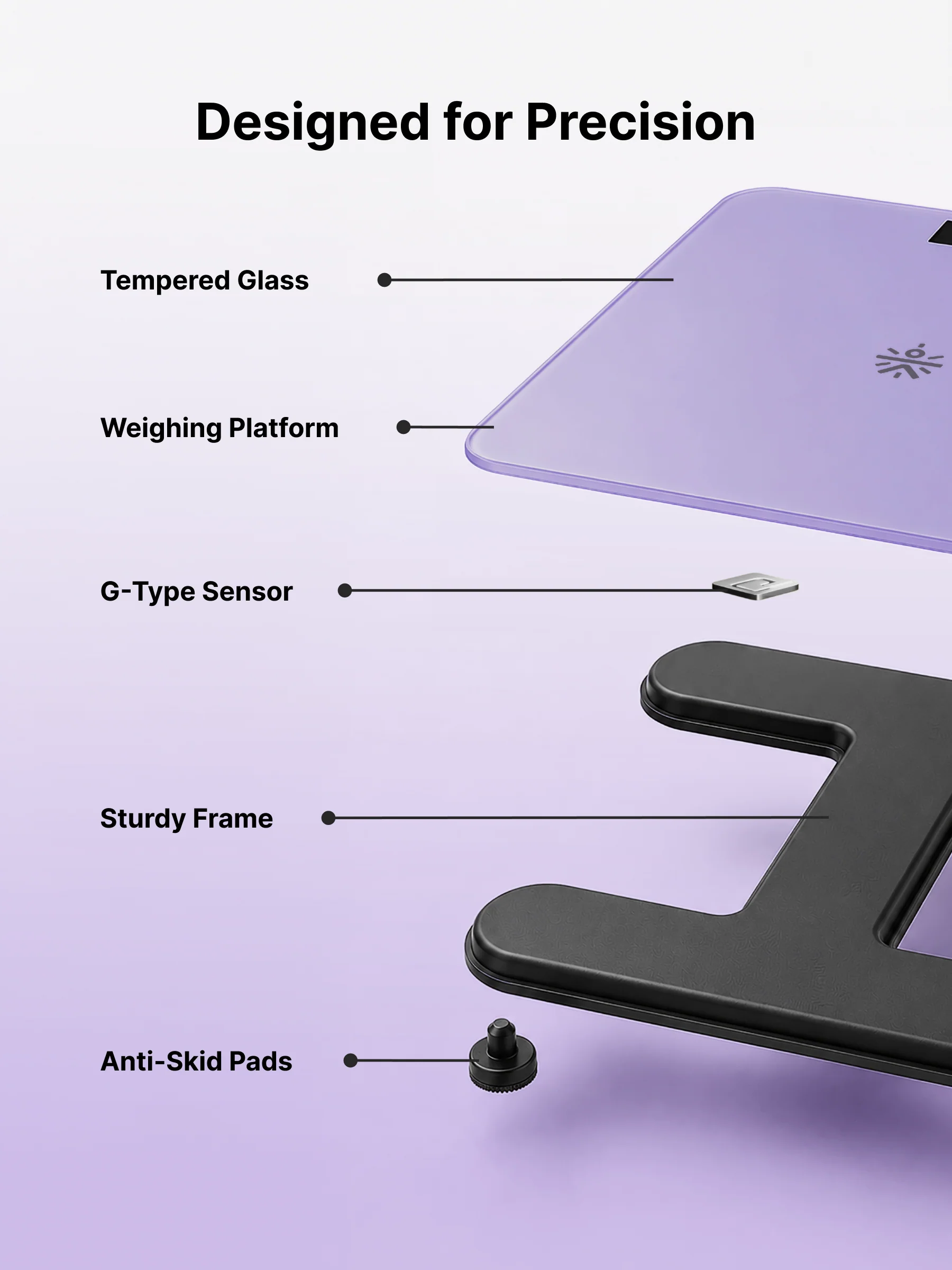 Cult Active body Weighing scale, LCD display, Weight Machine, 180 Kg, Batteries included, Tempered Glass Platform, Ideal for Home Use, Purple - Image 3