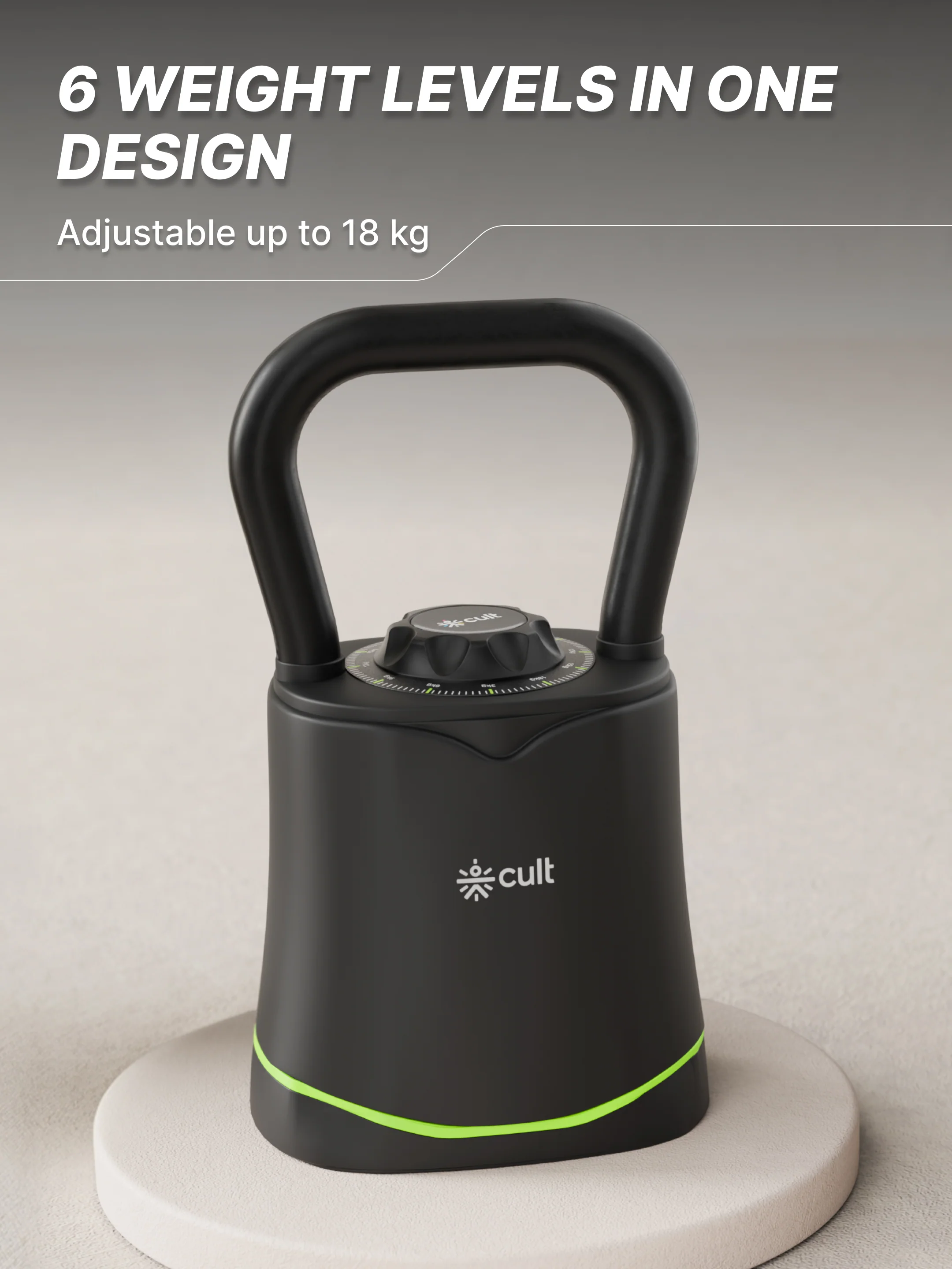 Cult Adjustable Kettlebell 18 Kg | 6-in-1 Weight Settings: 3-18 Kg | Wide Handle & Stable Base | Compact Strength Training Equipment for Home Gym (with 6 Months Extended Warranty) - Image 2