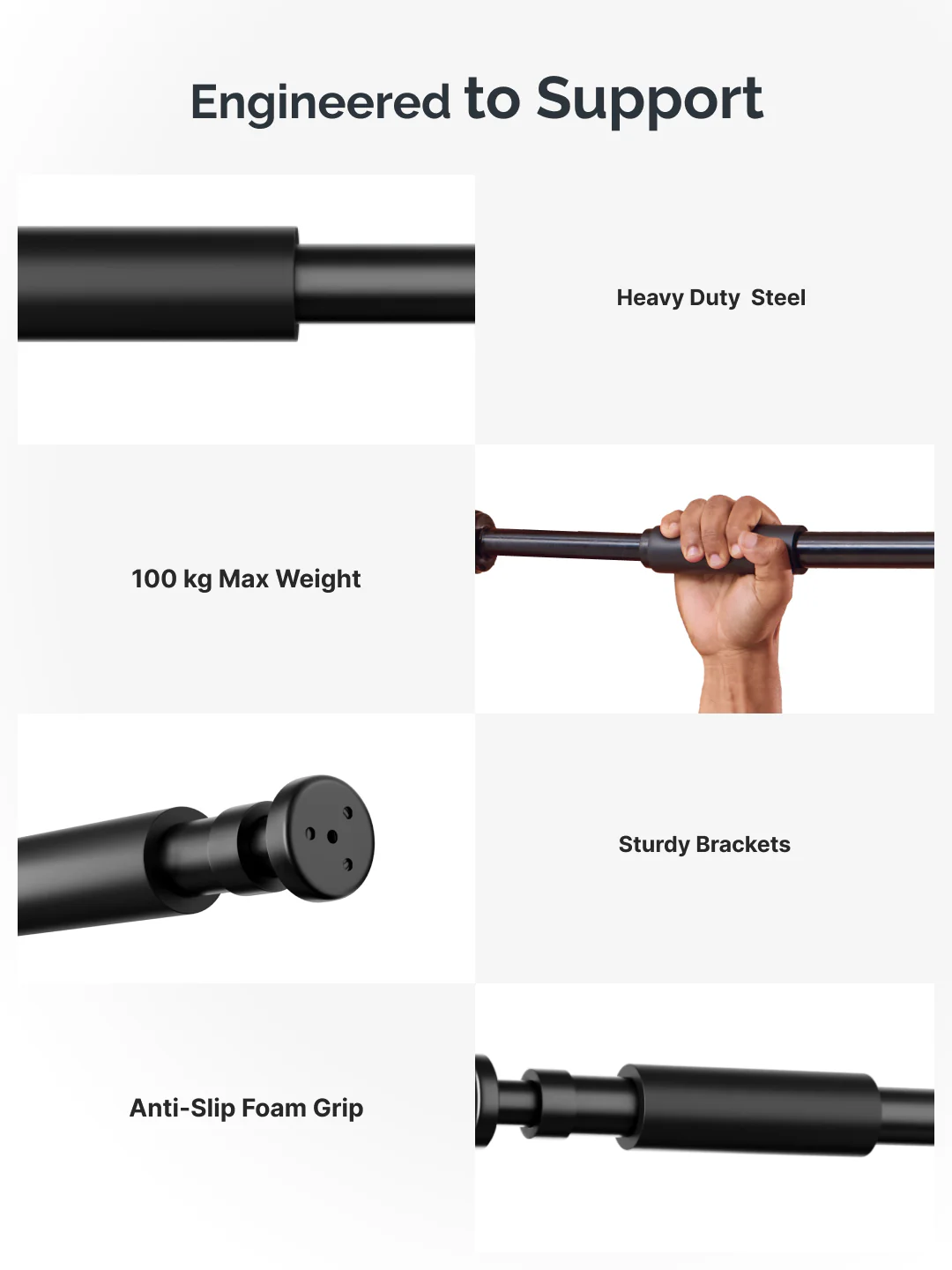 Cult Adjustable Pull-Up Bar for Doorway | Heavy-Duty Steel | Multi-Grip Home Gym Bar for Pull Ups, Chin Ups & Core Workout | Weight Capacity upto 100 kg - Image 2