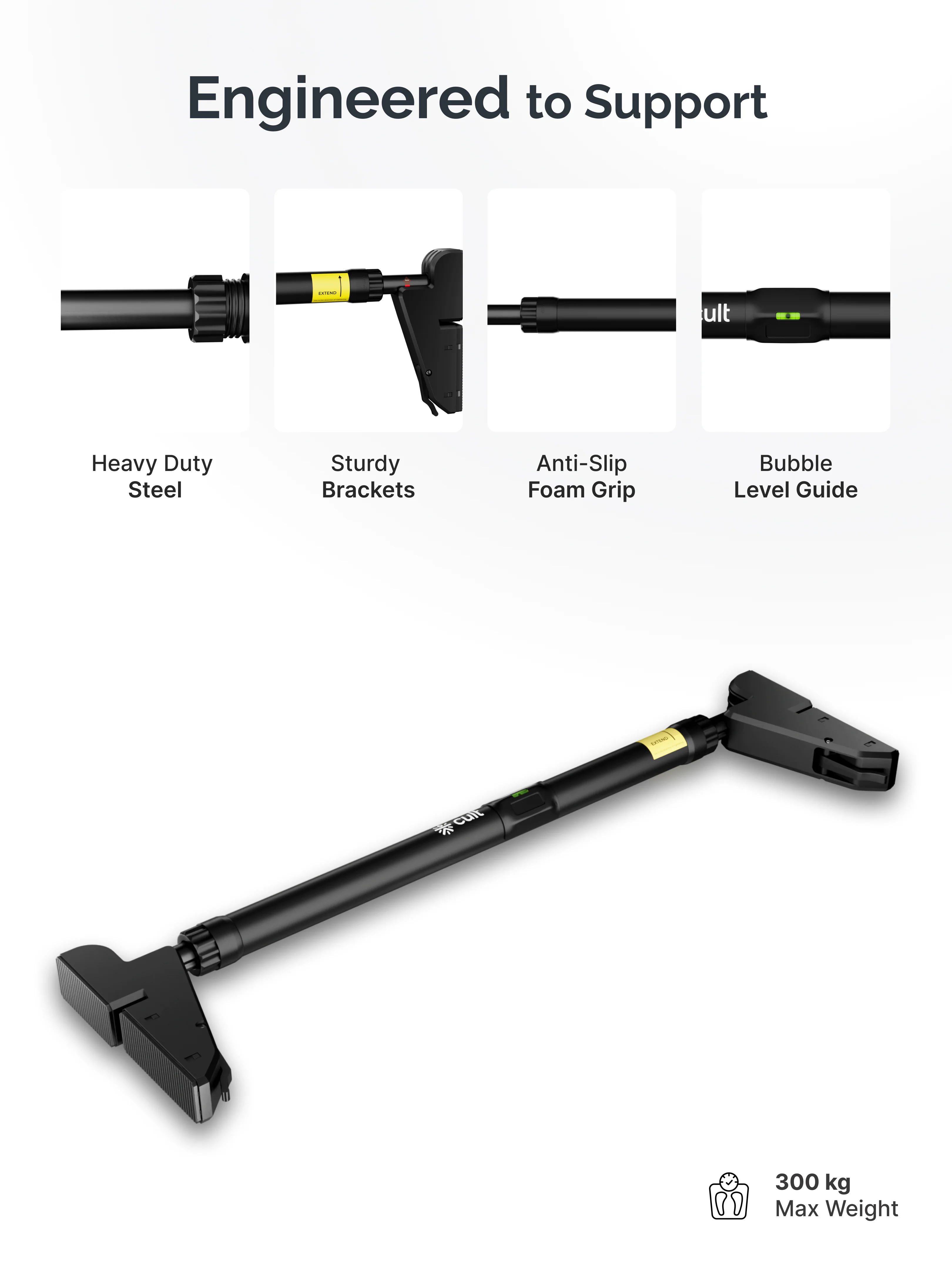 Cult Adjustable Pull-Up Bar for Doorway | Heavy-Duty Steel | Multi-Grip Home Gym Bar for Pull Ups, Chin Ups & Core Workout | Weight Capacity upto 300kg - Image 2