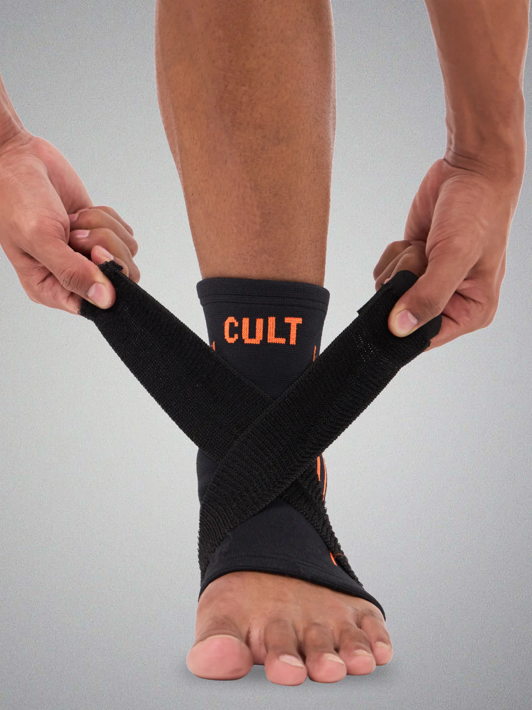 Cult Ankle Support with Elastic Strap | For Ankle Pain Relief | Stretchable Ankle support for Sports | Adjustable Free Size | Black Orange