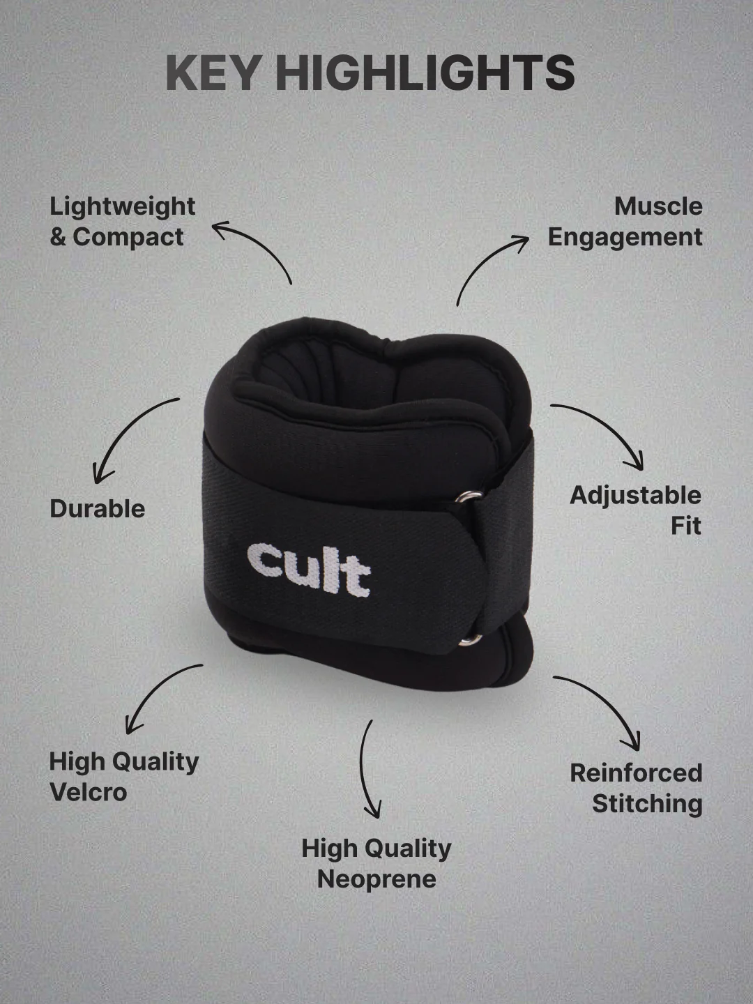cult Ankle Weight Bands Black For Gym and Training Resistance Bands for Men & Women Pair of 2 (2 kg each) - Image 3