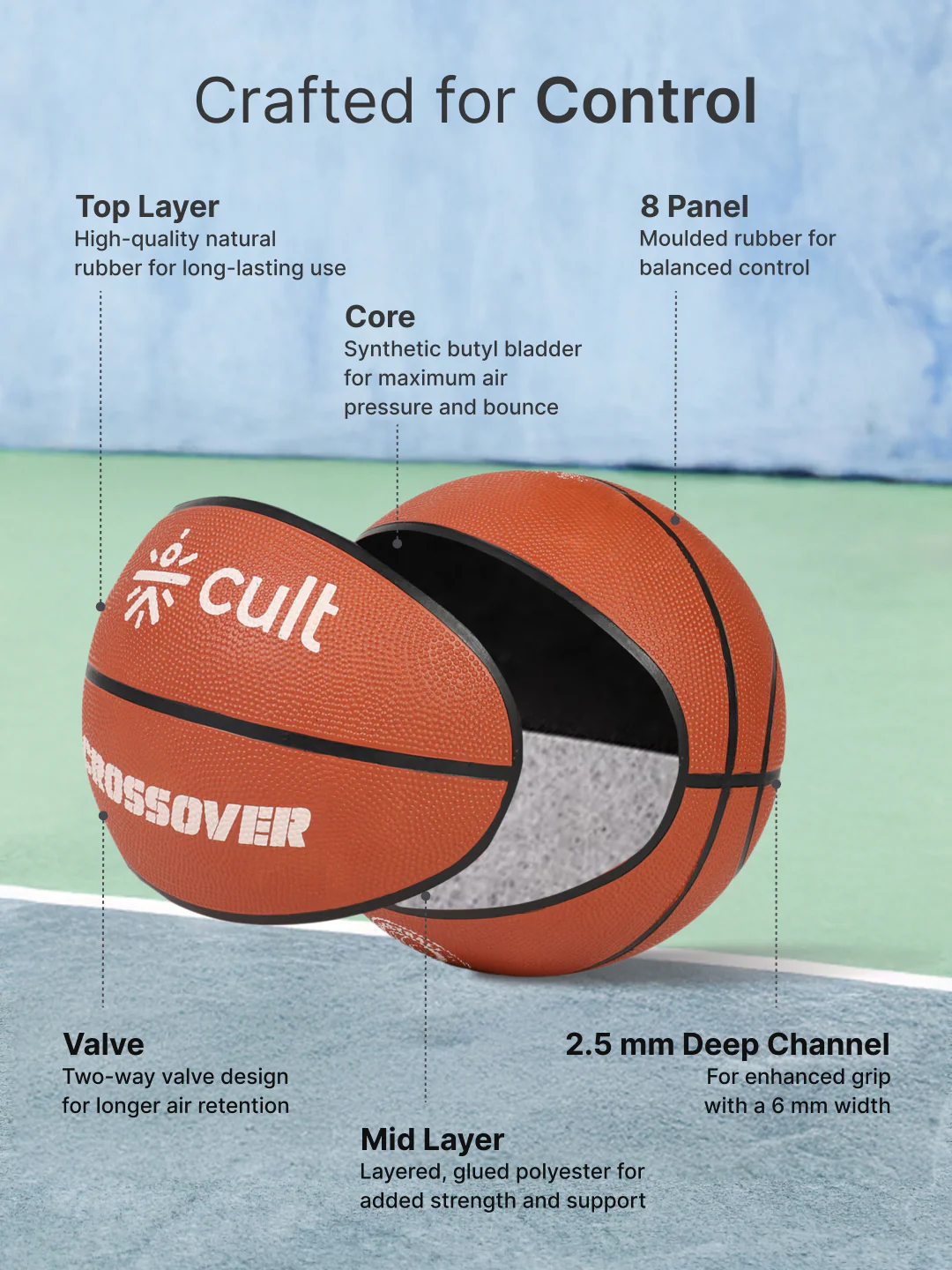 Cult Basketball Combo Crossover 7 No (Brown) + Ball Pump - Image 5