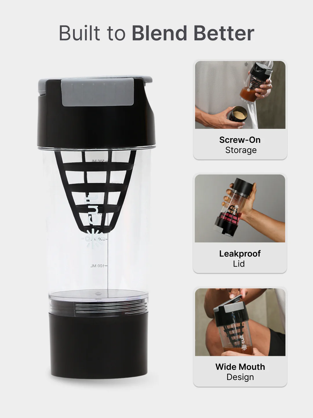 cult Cyclone Shaker 500ML Unisex Black Grey - Image 3