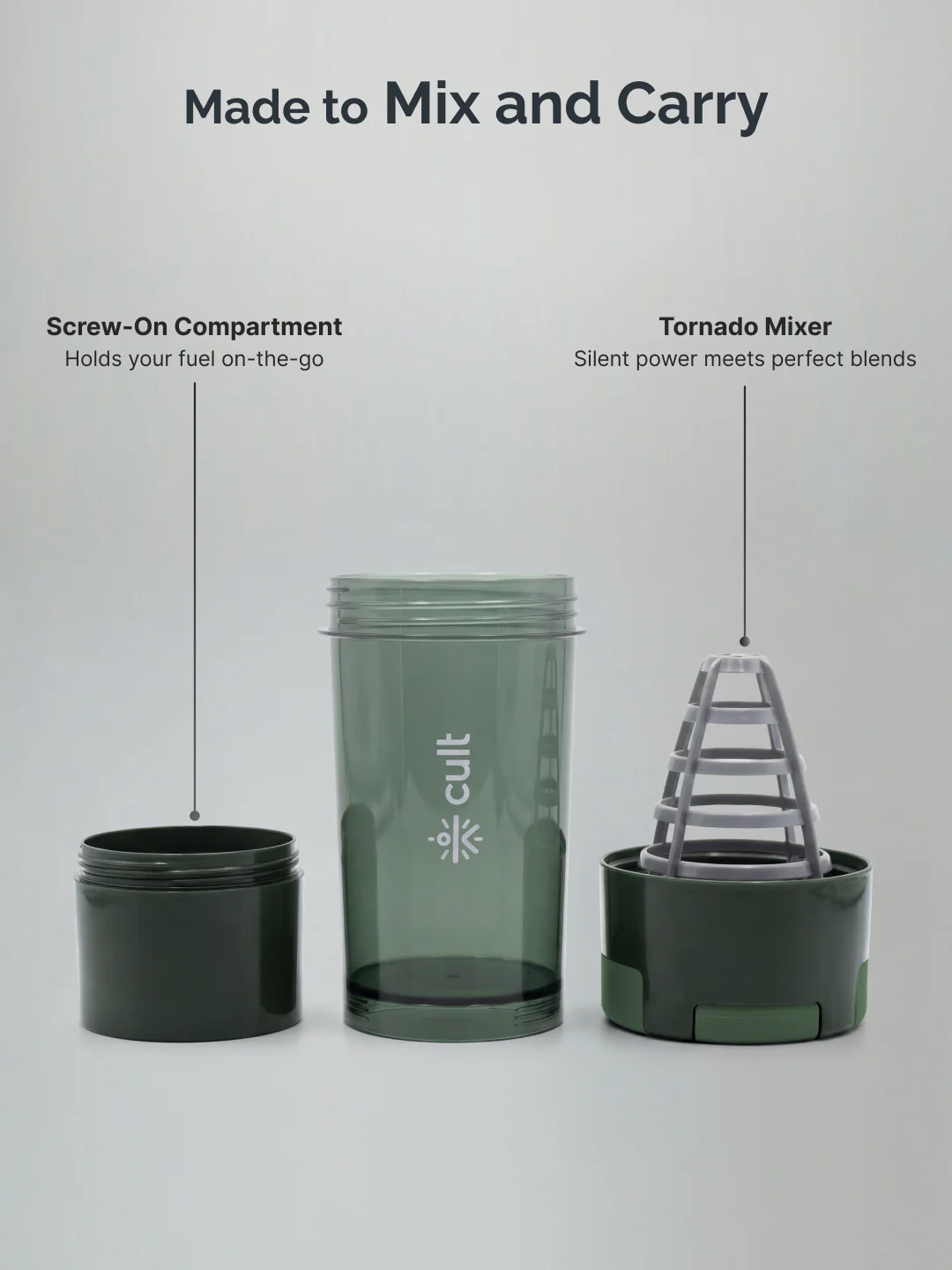 CULT Cyclon Shaker Bottle 500 ml, Durable Leak-Proof Multipurpose Shaker for Protein & Daily Use Army Green - Image 4