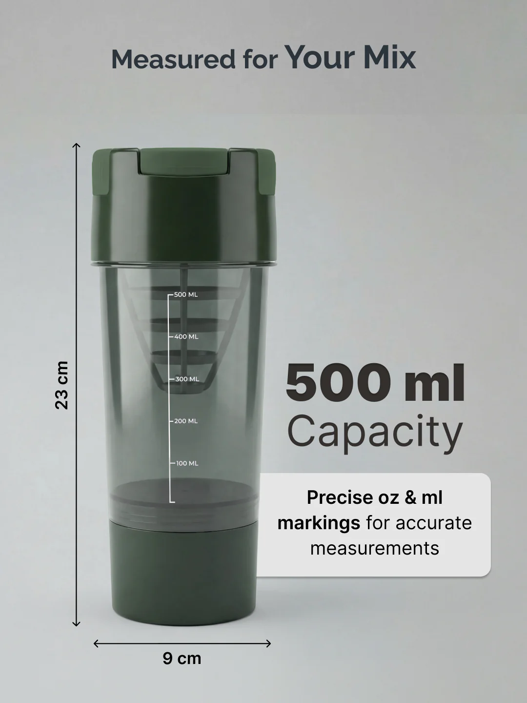 CULT Cyclon Shaker Bottle 500 ml, Durable Leak-Proof Multipurpose Shaker for Protein & Daily Use Army Green - Image 5