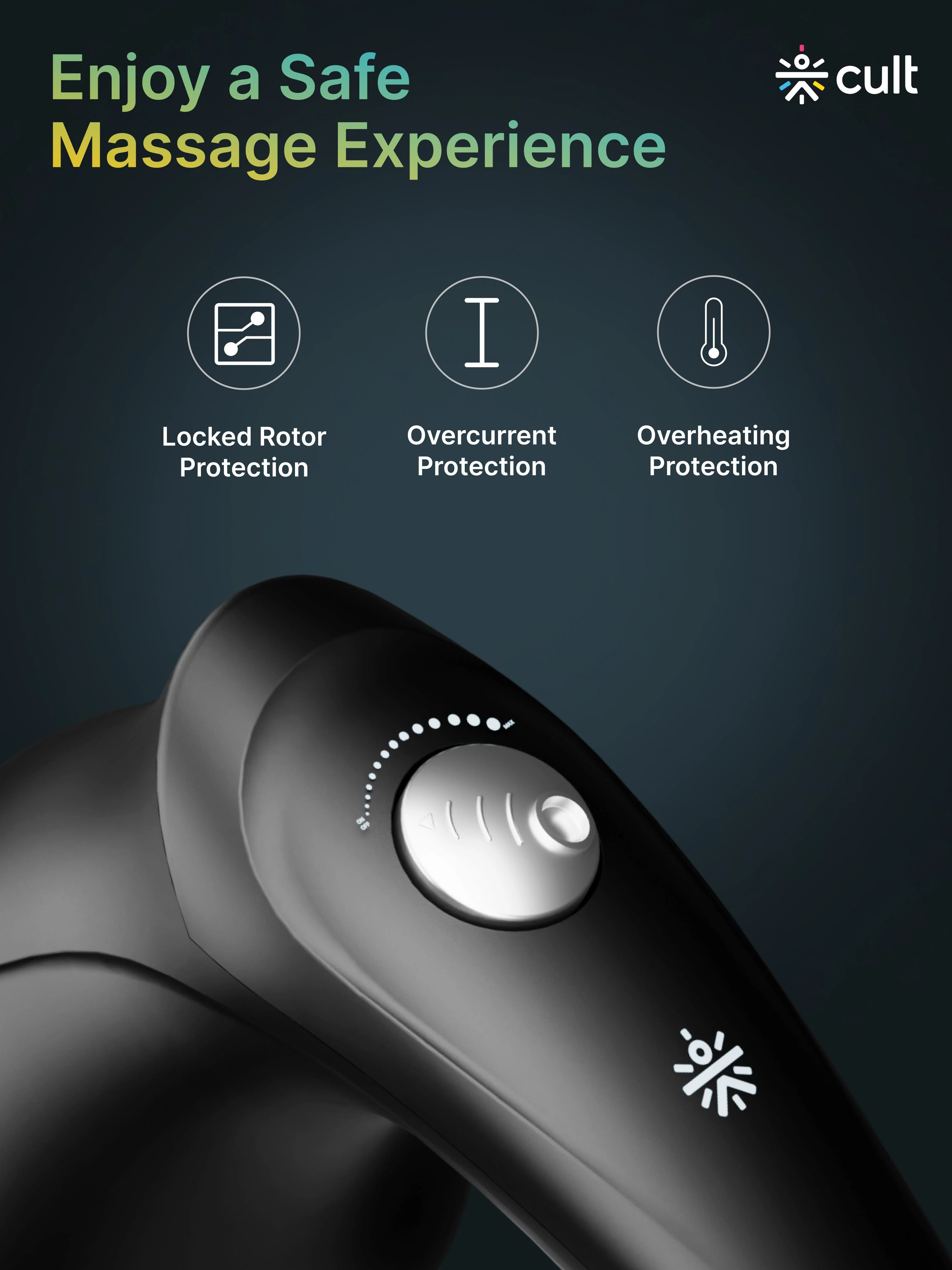 Cult Deep Sense Corded Electric Hammer Full Body Massager with 4 Interchangeable Heads +1 Protective Mesh Cover and Adjustable Speed Settings for Pain Relief and Relaxation. - Image 6