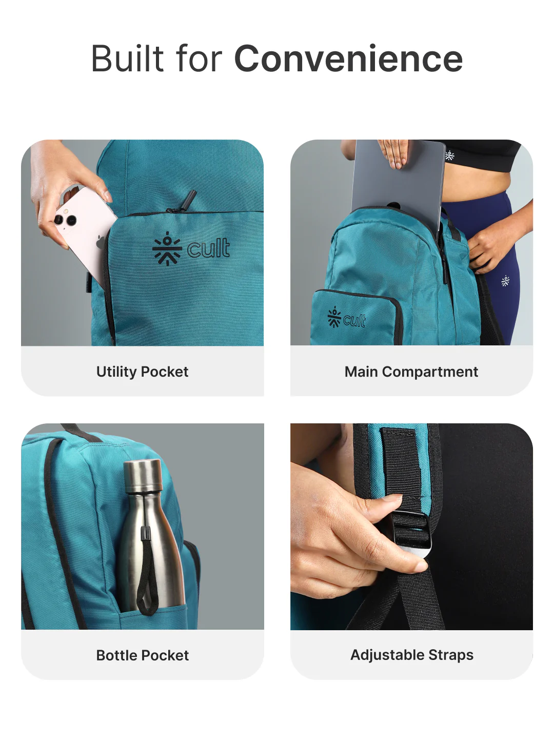 cult Foldable Backpack 25L Teal - Image 4