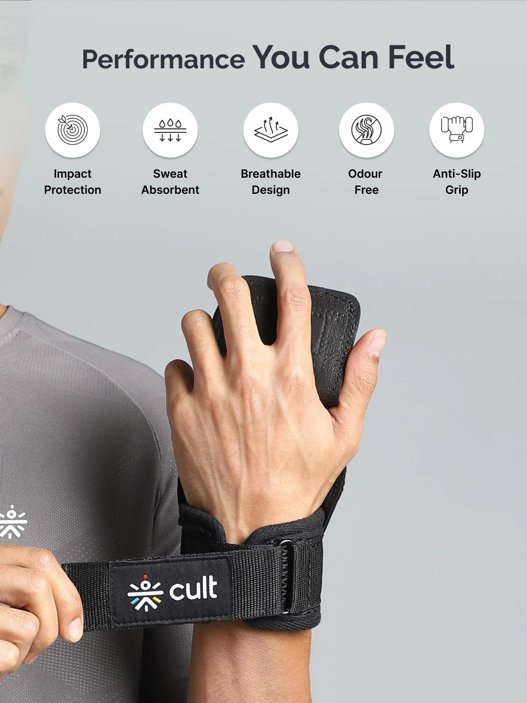 Cult Folding Open Half Finger Gym Gloves with Leather Grip Breathable Mesh, Sweat-Free Comfort for Training & Weightlifting OneSize - Image 3