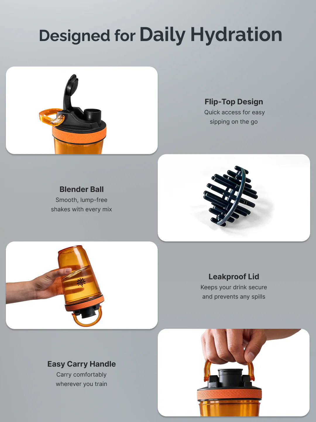 CULT FrostBlend Shaker Bottle 500 ml, Durable Leak-Proof Multipurpose Shaker for Fitness & Supplements Orange - Image 3
