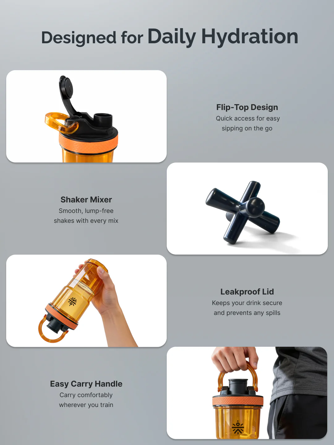 CULT FrostBlend Shaker Bottle, Premium Leak-Proof Multipurpose Shaker for Workout & Daily Use (Orange 600ml) - Image 3