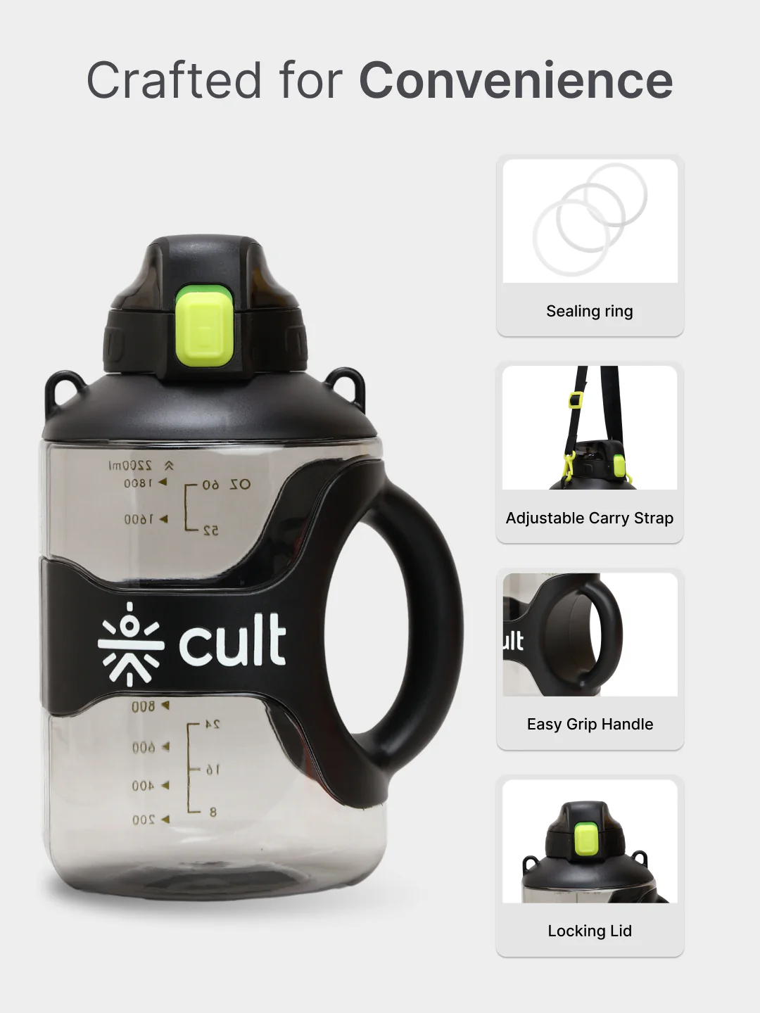cult Gallon Bottle 2.2L Unisex Black - Image 3