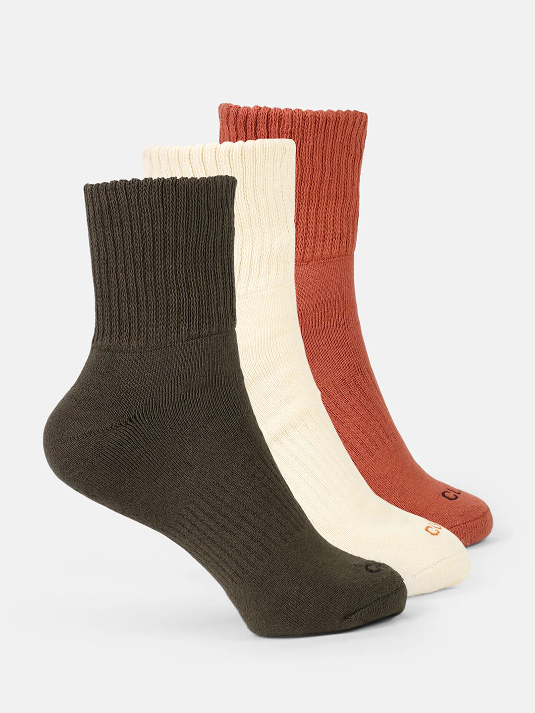 Sports Crew Length Olive,Off White & Rust Pack of 3 Men's Solid Terry Socks