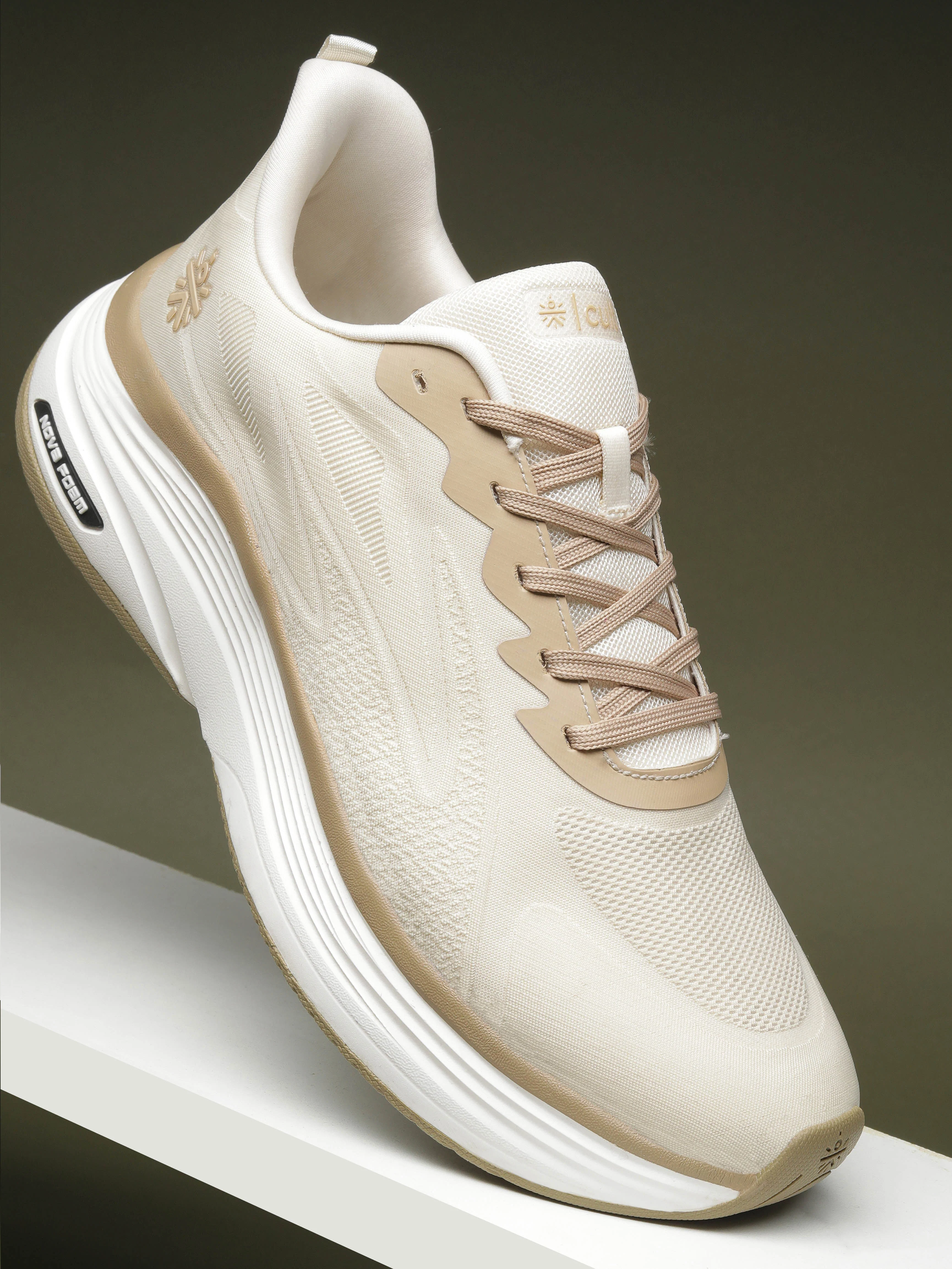 cult Men's Flexride Running Shoes with Durable Rubber Outsole & Cushioning for Runs up to 20 km - Cream/Beige