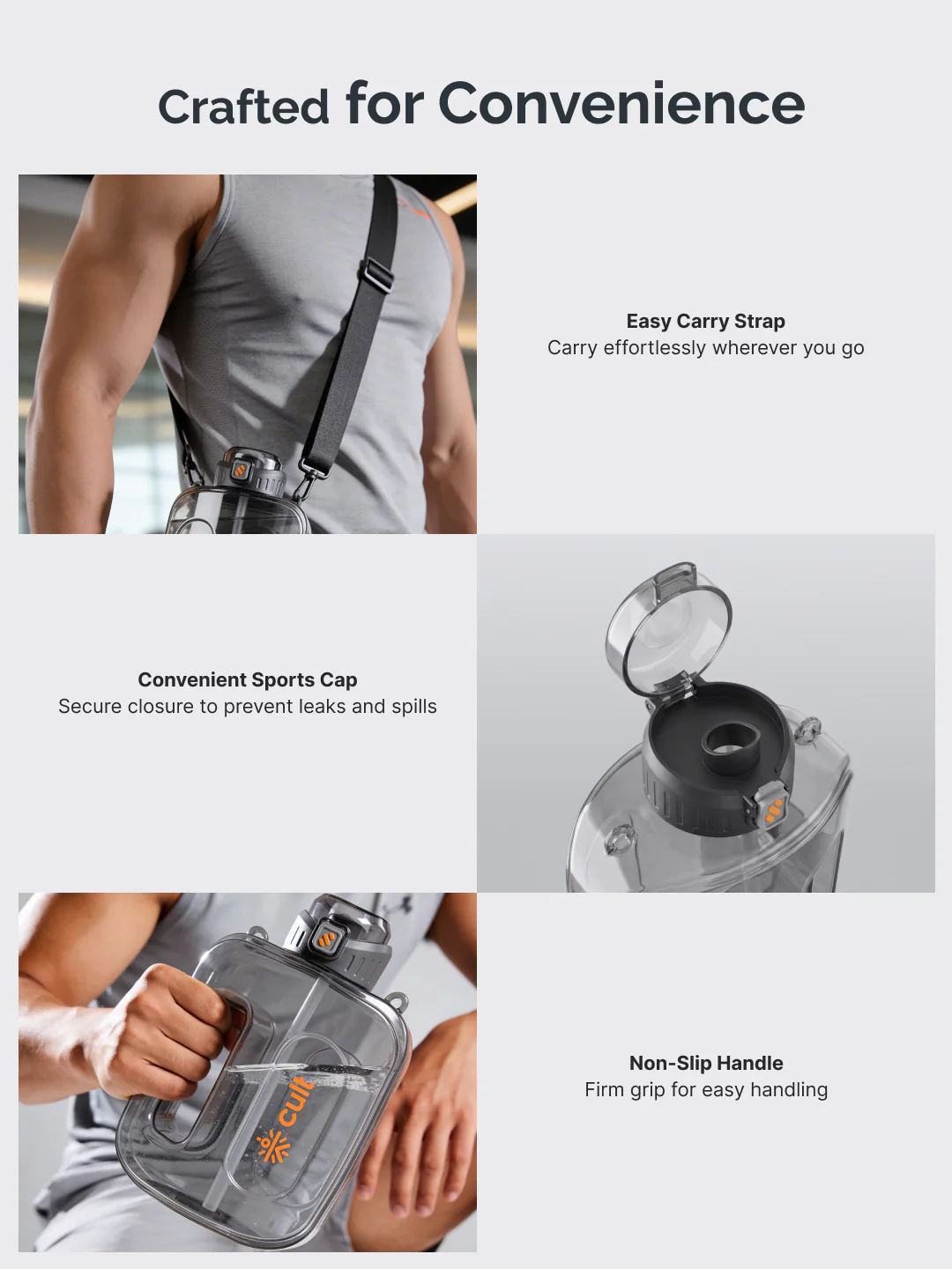 Cult Mini Gallon 1.8L Water Bottle with Straw & Strap BPA-Free Leakproof Gym Bottle 1800ml Hydration Bottle Black - Image 3