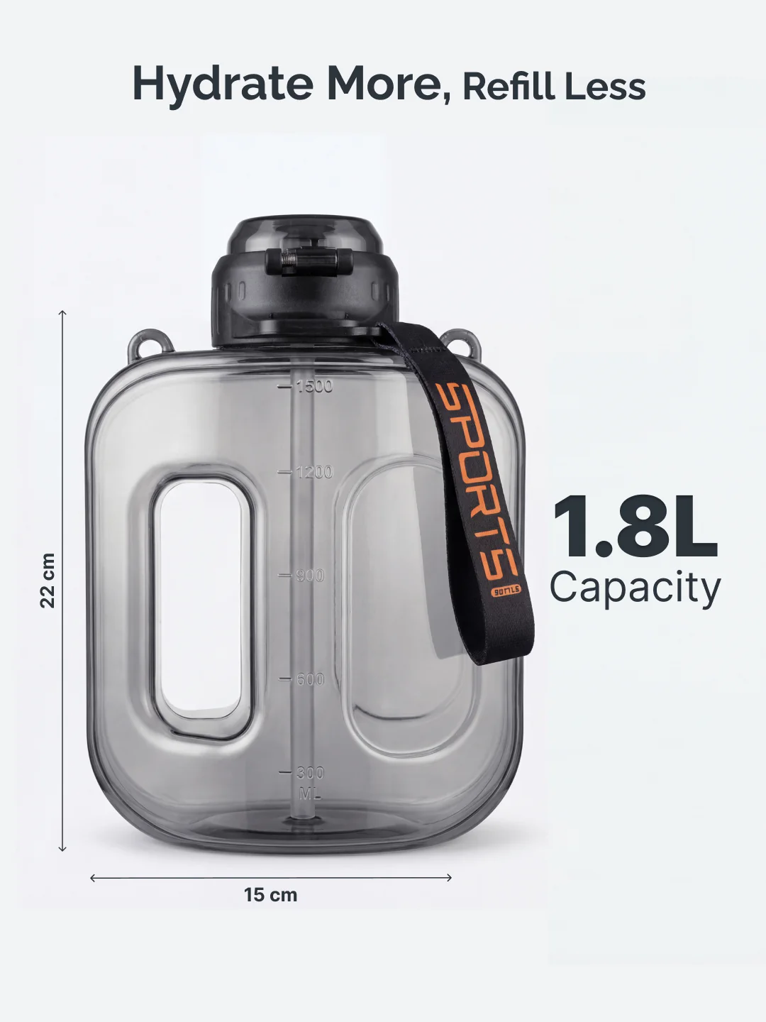 Cult Mini Gallon 1.8L Water Bottle with Straw & Strap BPA-Free Leakproof Gym Bottle 1800ml Hydration Bottle Black - Image 6