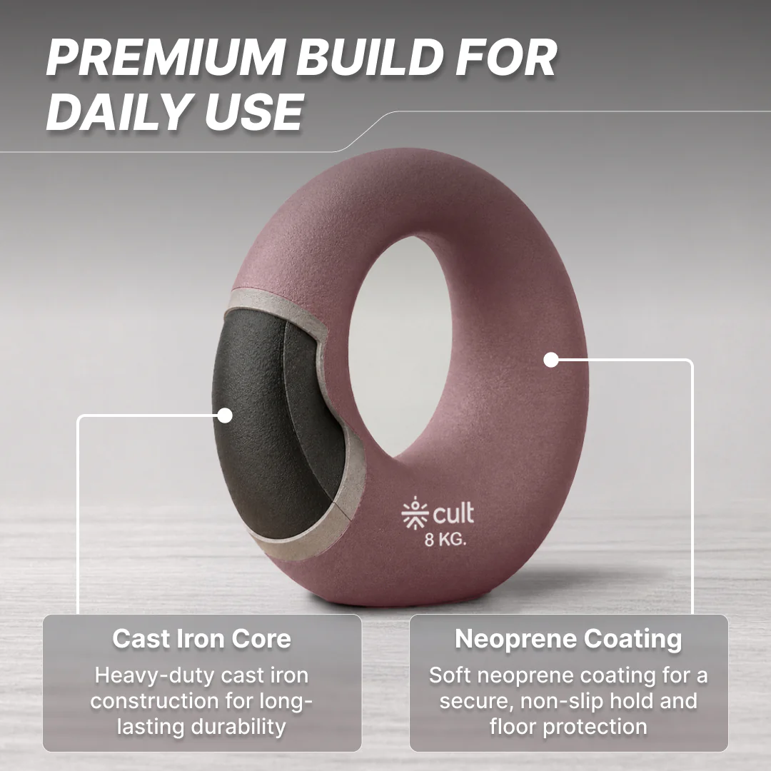 Cult Moon Kettlebell 8 Kg with Neoprene Coating, Cast Iron Core, Wide Handle & Stable Base for Strength Training & Home Workouts (with 6 Months Extended Warranty) - Image 4