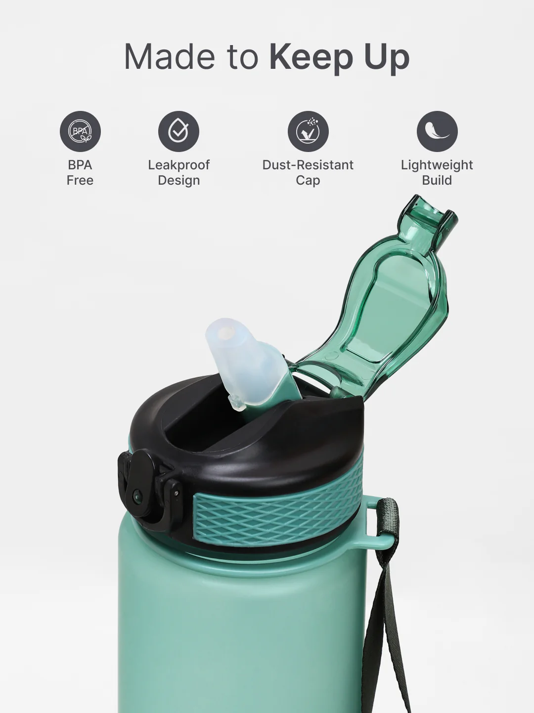 cult Motivational Bottle 1L Unisex Time Mark Sipper with Straw Mint Green - Image 3