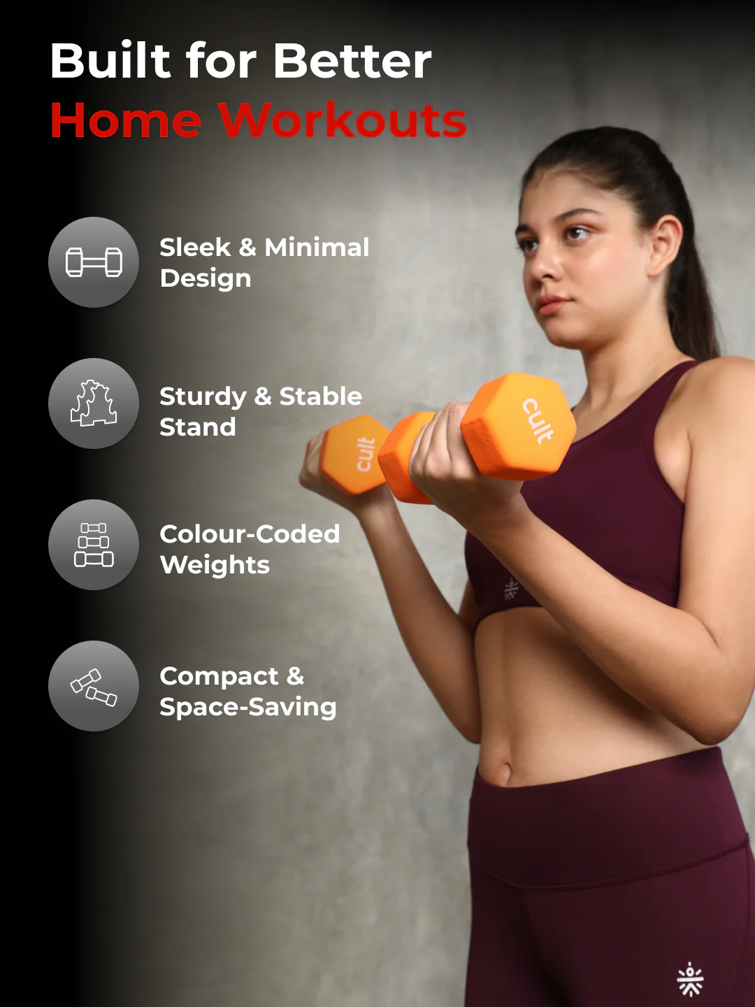 Cult Neoprene Dumbbells Combo for Home Gym Exercise (1kg + 3kg + 4kg Set) 16kg | Dumbbells with Rack - Image 3