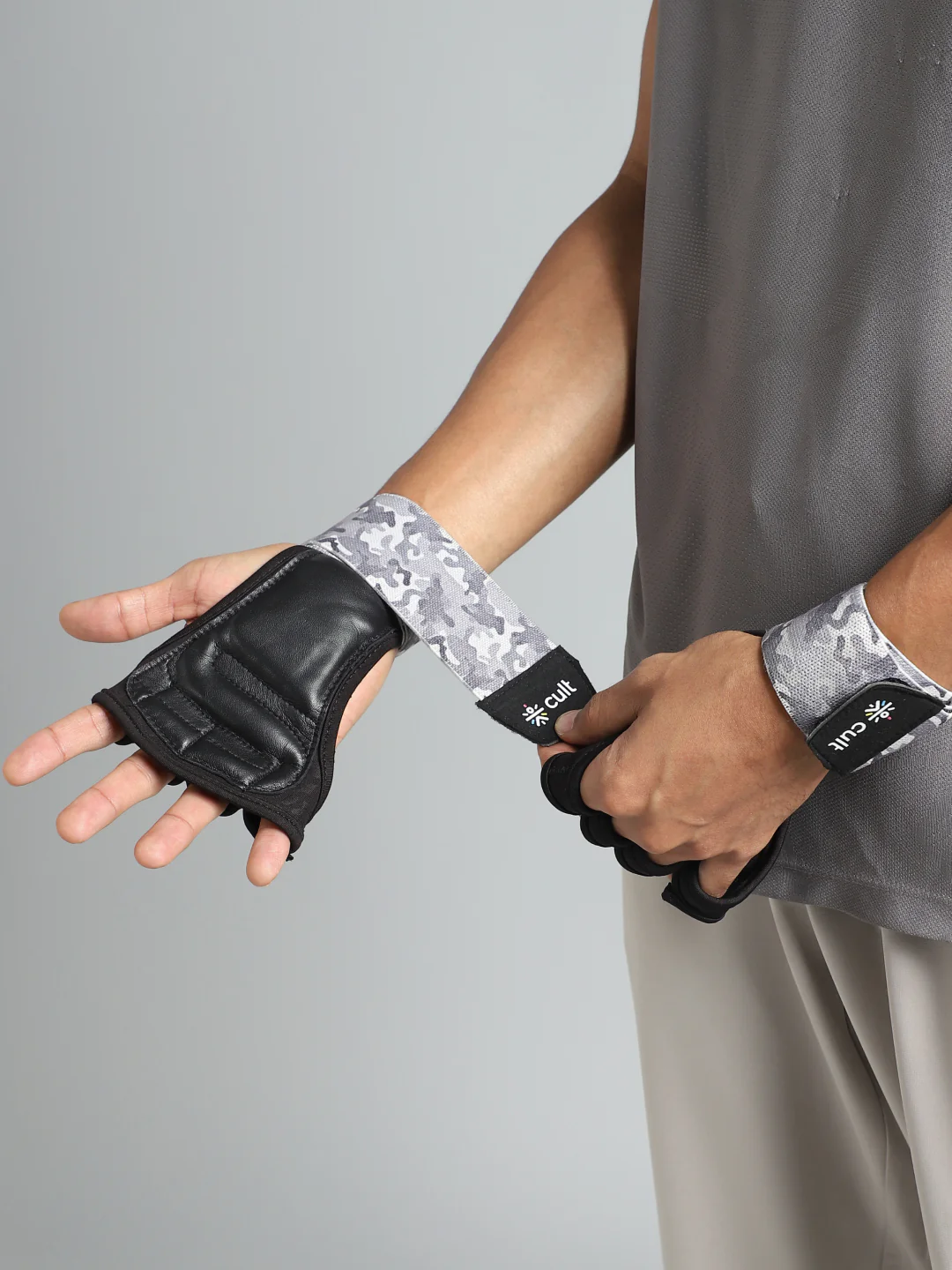 Cult Open Half Finger Gym Gloves with Leather Grip Breathable Mesh, Sweat-Free Comfort for Training & Weightlifting
