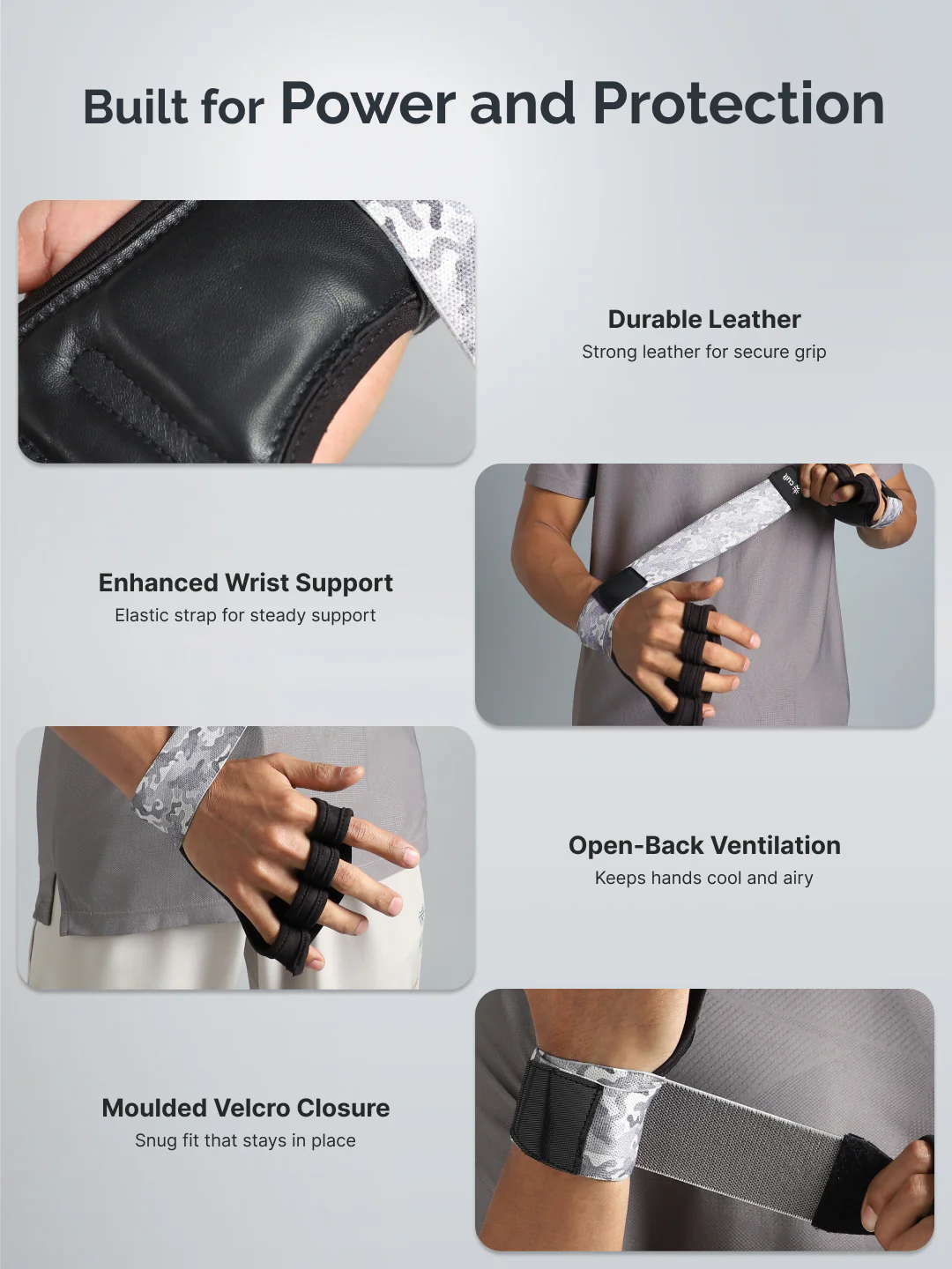 Cult Open Half Finger Gym Gloves with Leather Grip Breathable Mesh, Sweat-Free Comfort for Training & Weightlifting - Image 4