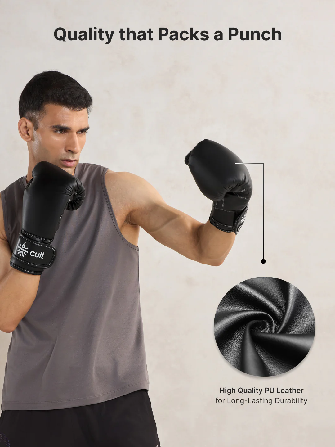Cult Boxing Gloves 14 OZ Pro-Style Training Gloves for Sparring, Heavy Bag & Mitt Work Premium PU Leather Black - Image 2