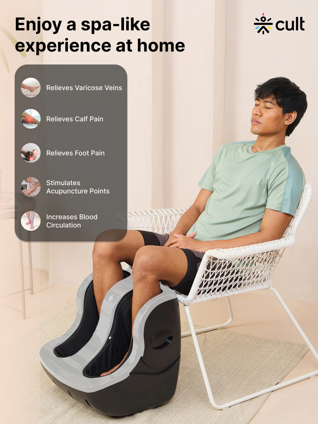 CULT Zen Pro, Foot & calf massager with Air Compression, Vibration & Warm Therapy, Pain Relief, Improves Blood Circulation, Suitable for Home usage, Grey - Image 2