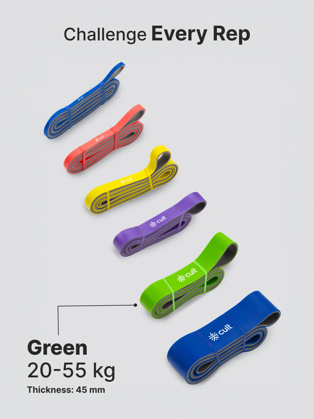 cult Resistance Band(20-55kgs Resistance) for Men & Women Green Grey - Image 5