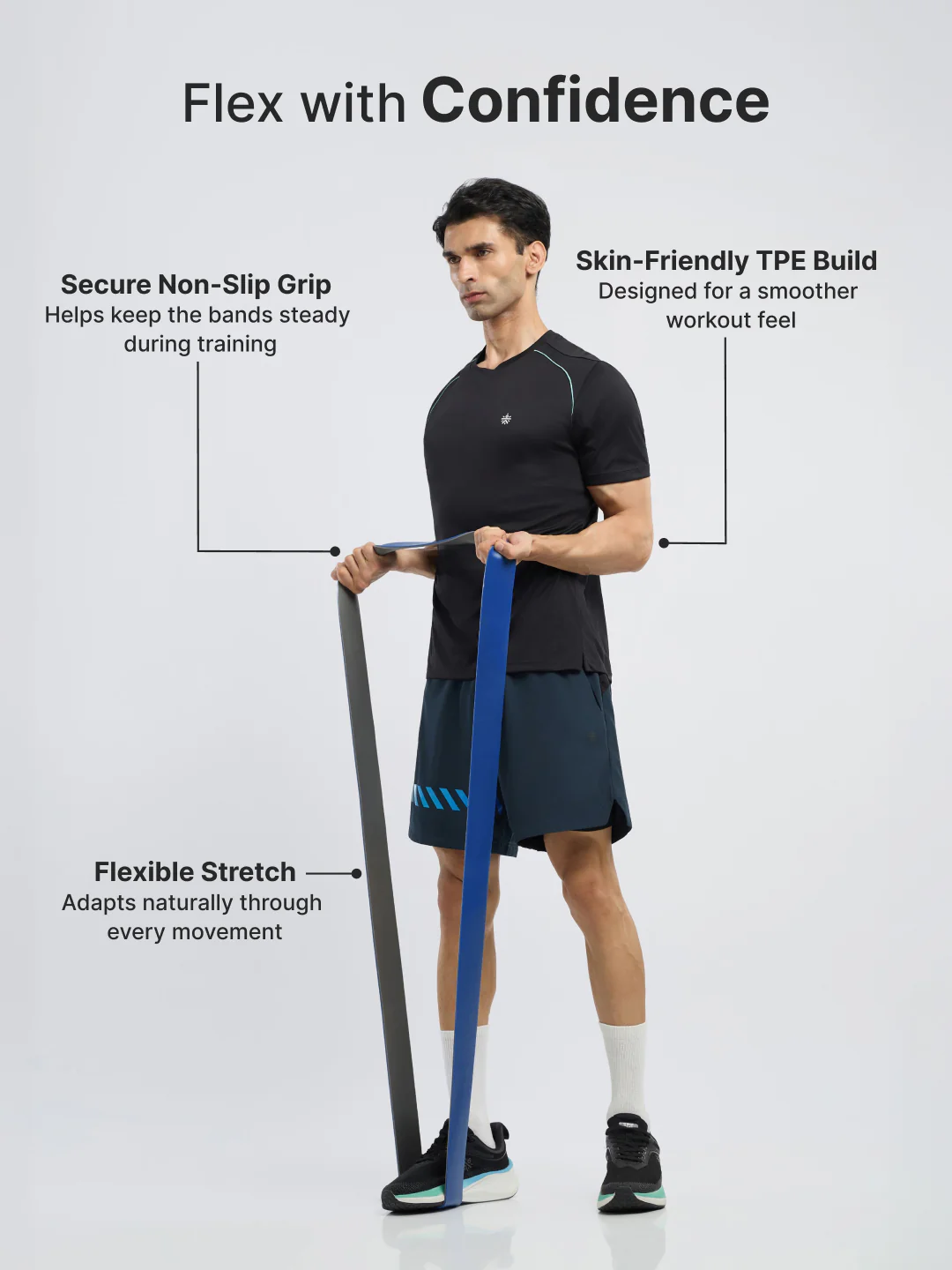 cult Resistance Band(30-80kgs Resistance) for Men & Women Blue Grey - Image 4