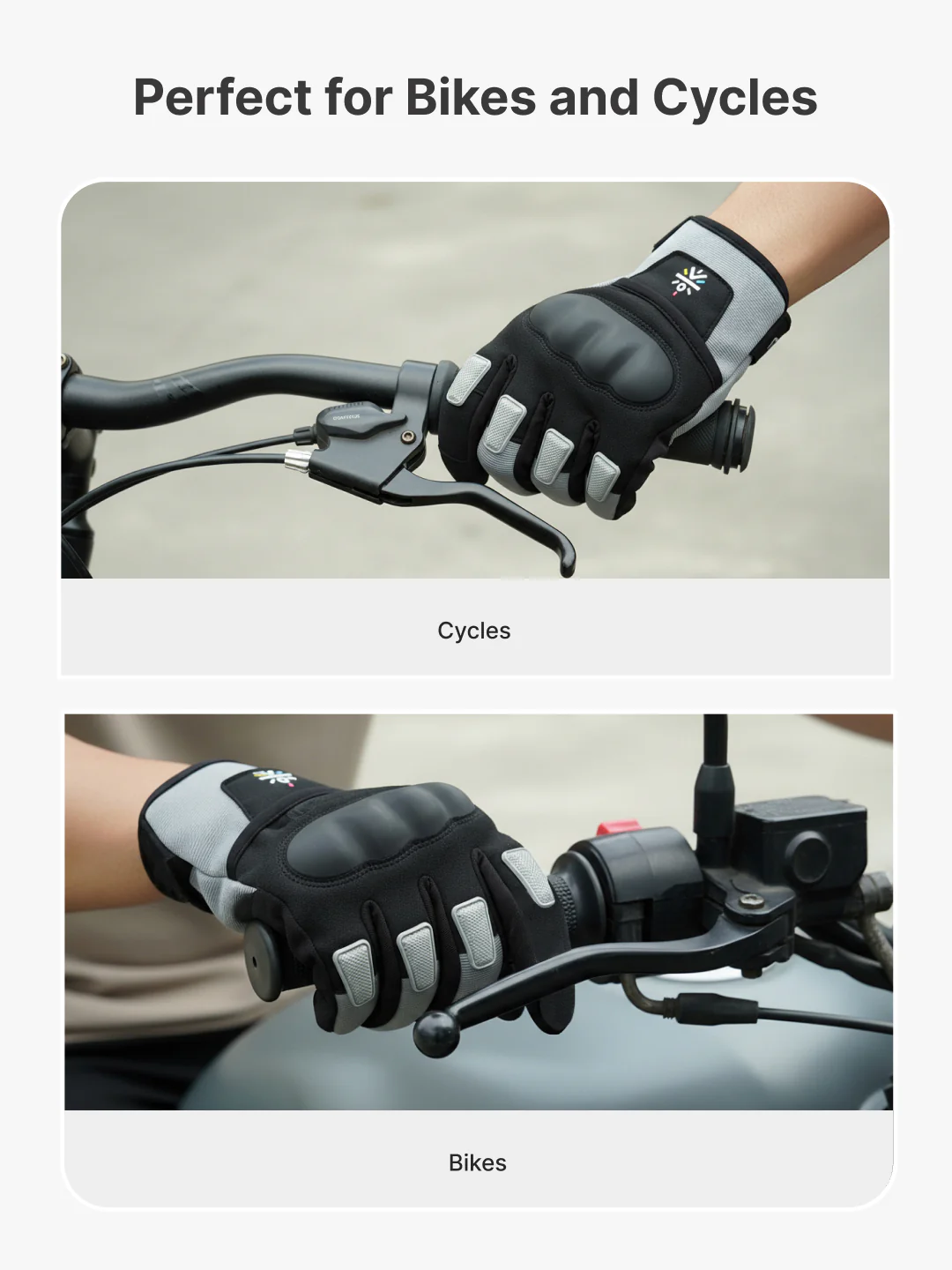 CULT Rider Bike Gloves Grey/Black - Full Finger Motorcycle & Cycling Gloves with Anti-Slip Grip, Breathable Fabric & Comfort Fit - Image 5