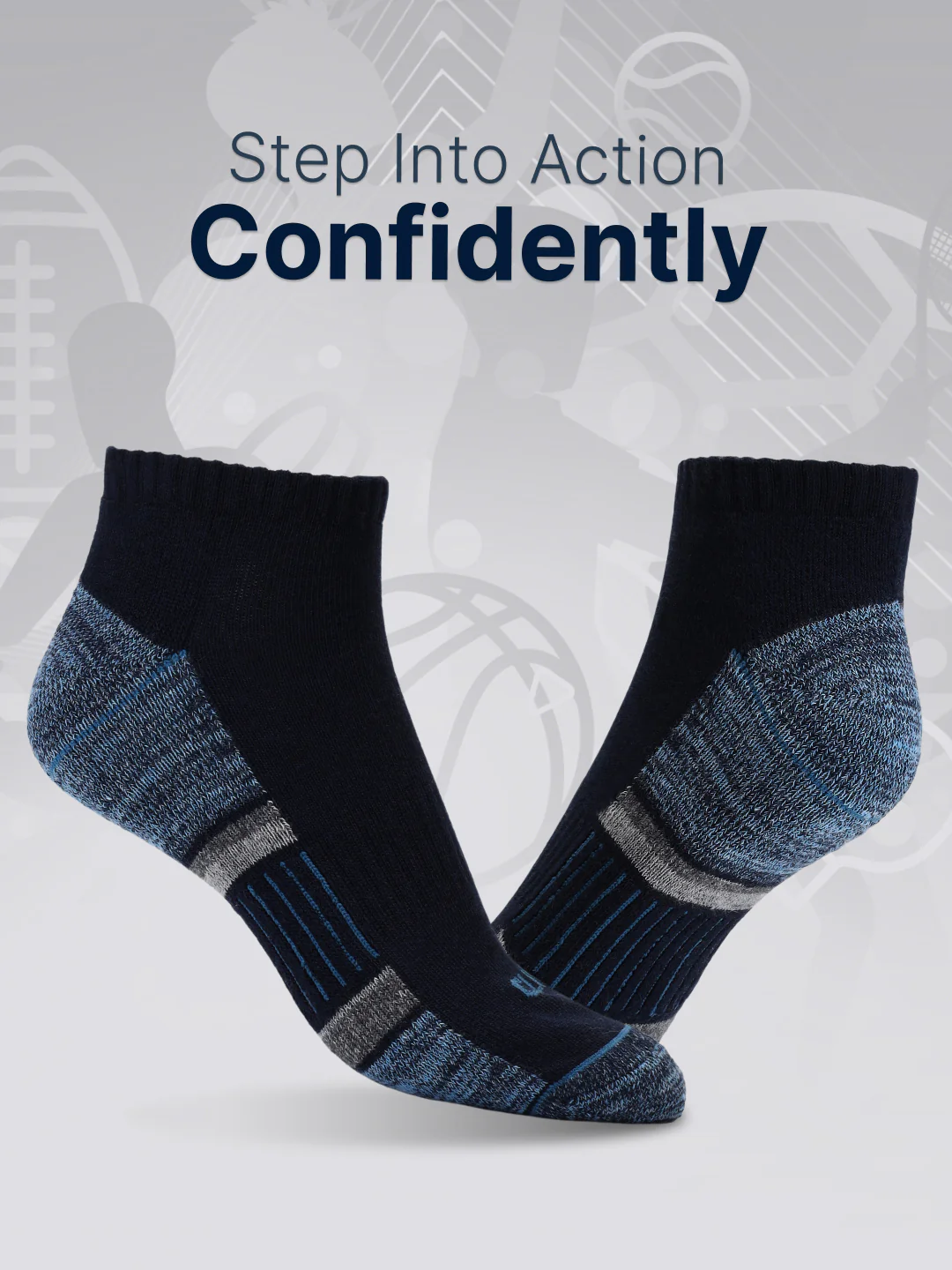 Sports Low Ankle Cotton Pack of 3 Grey,White & Black Socks Women - Image 2