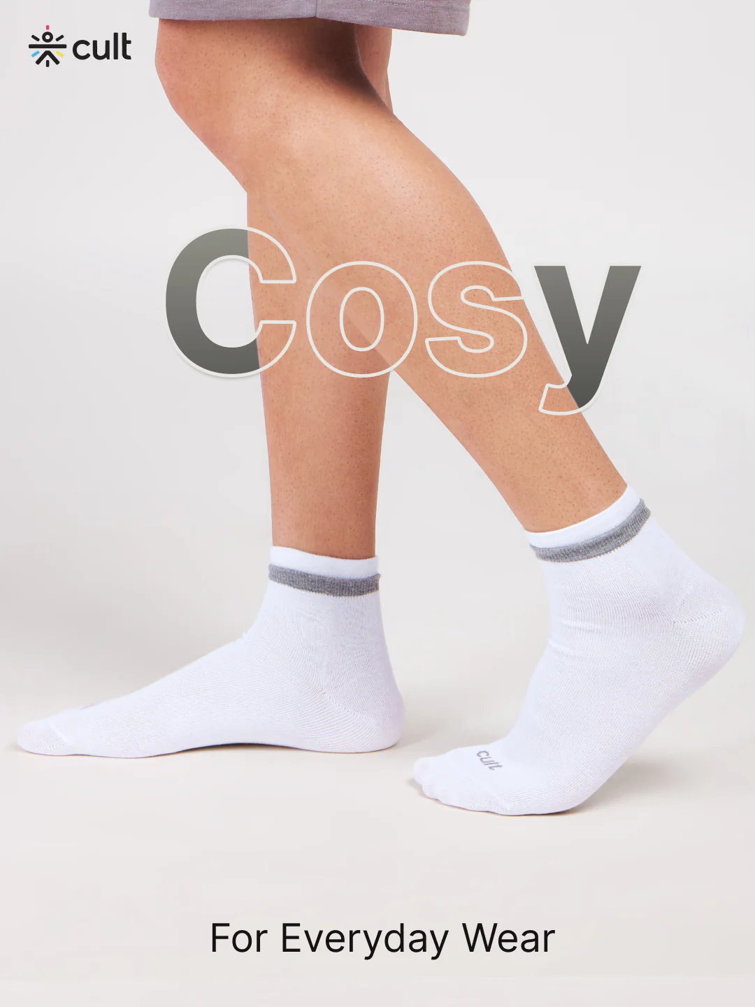 Casual Ankle Length Pack of 3 Grey,Black & White Men's Cotton Socks - Image 2