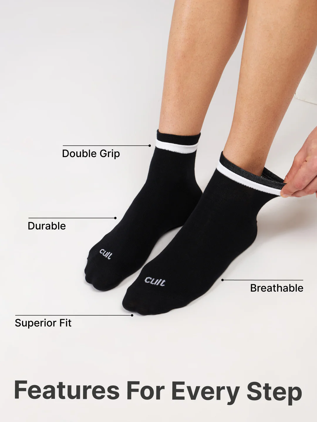 Casual Ankle Length Pack of 3 Grey,Black & White Men's Cotton Socks - Image 4