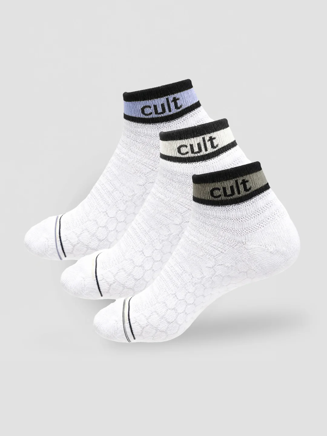Cult Sports Ankle Length Socks Honey Comb Pattern Pack of 3-White