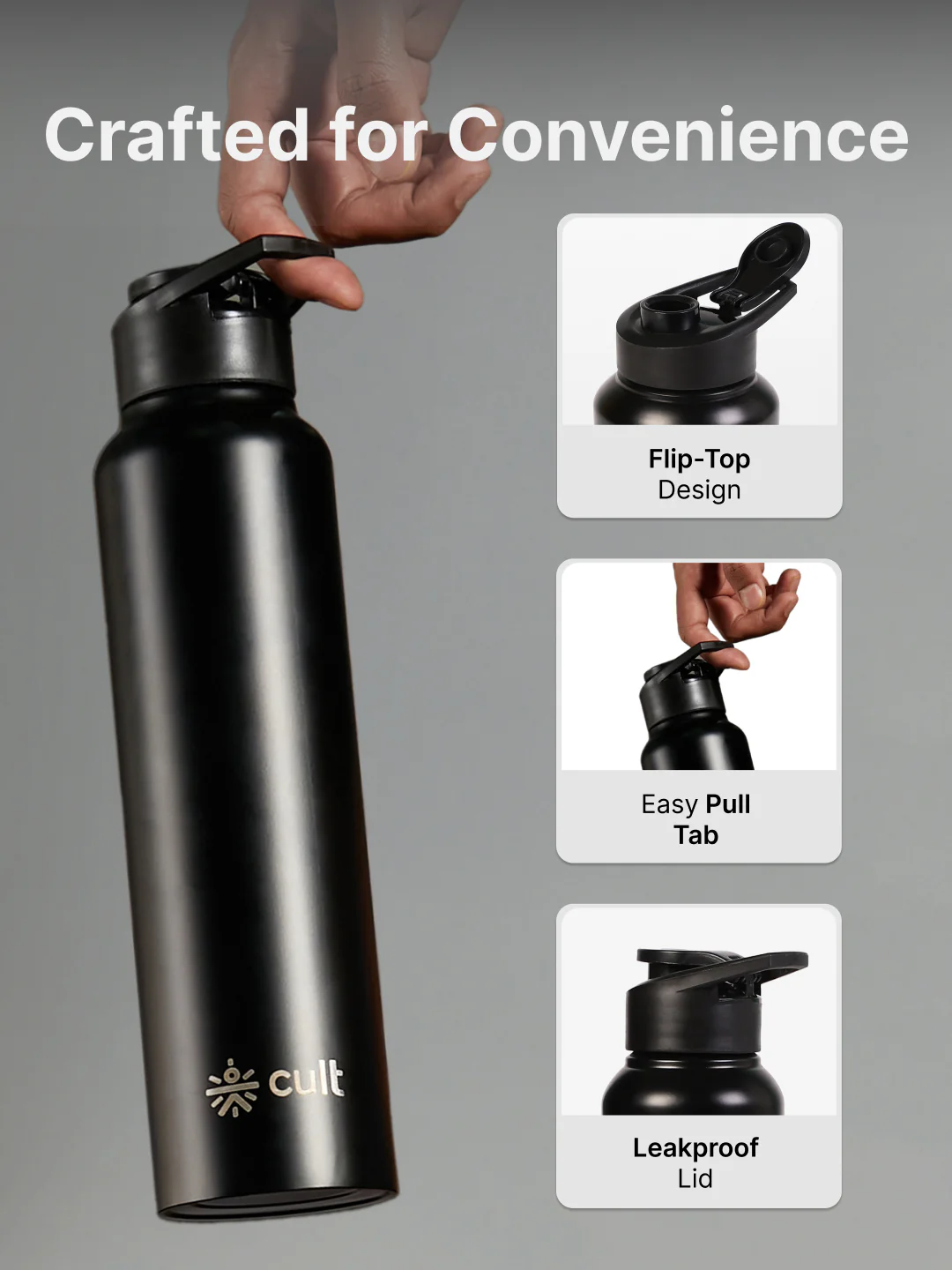 cult Steel Bottle 1Ltr With Sports Cap Black - 10 years of cult - Image 3