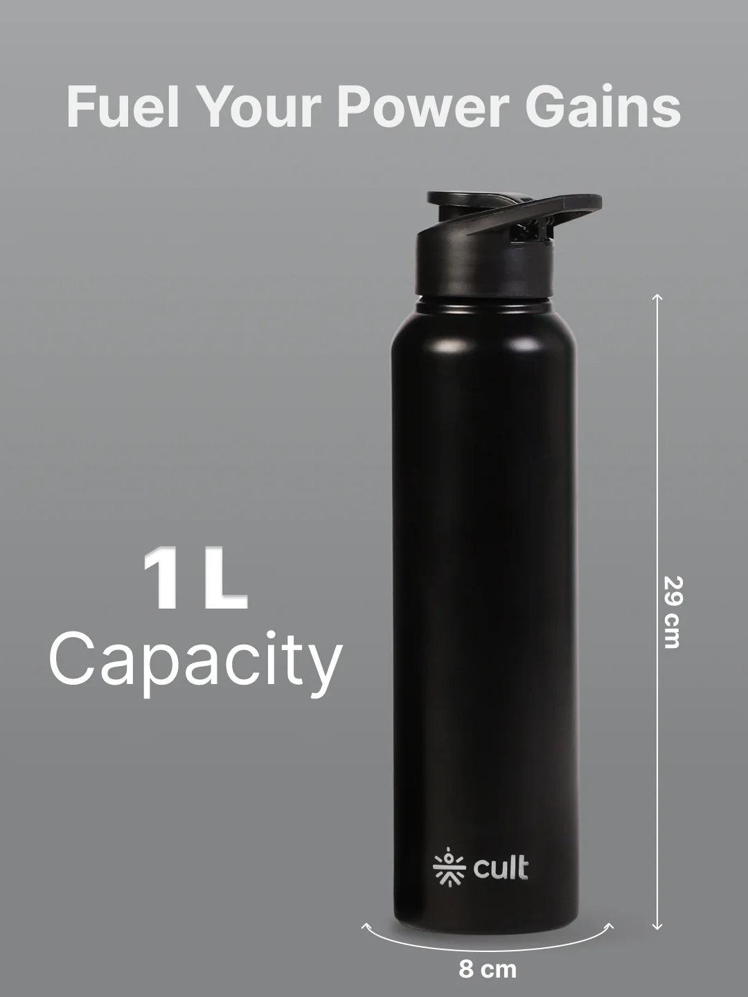 cult Steel Bottle 1Ltr With Sports Cap Black - 10 years of cult - Image 5