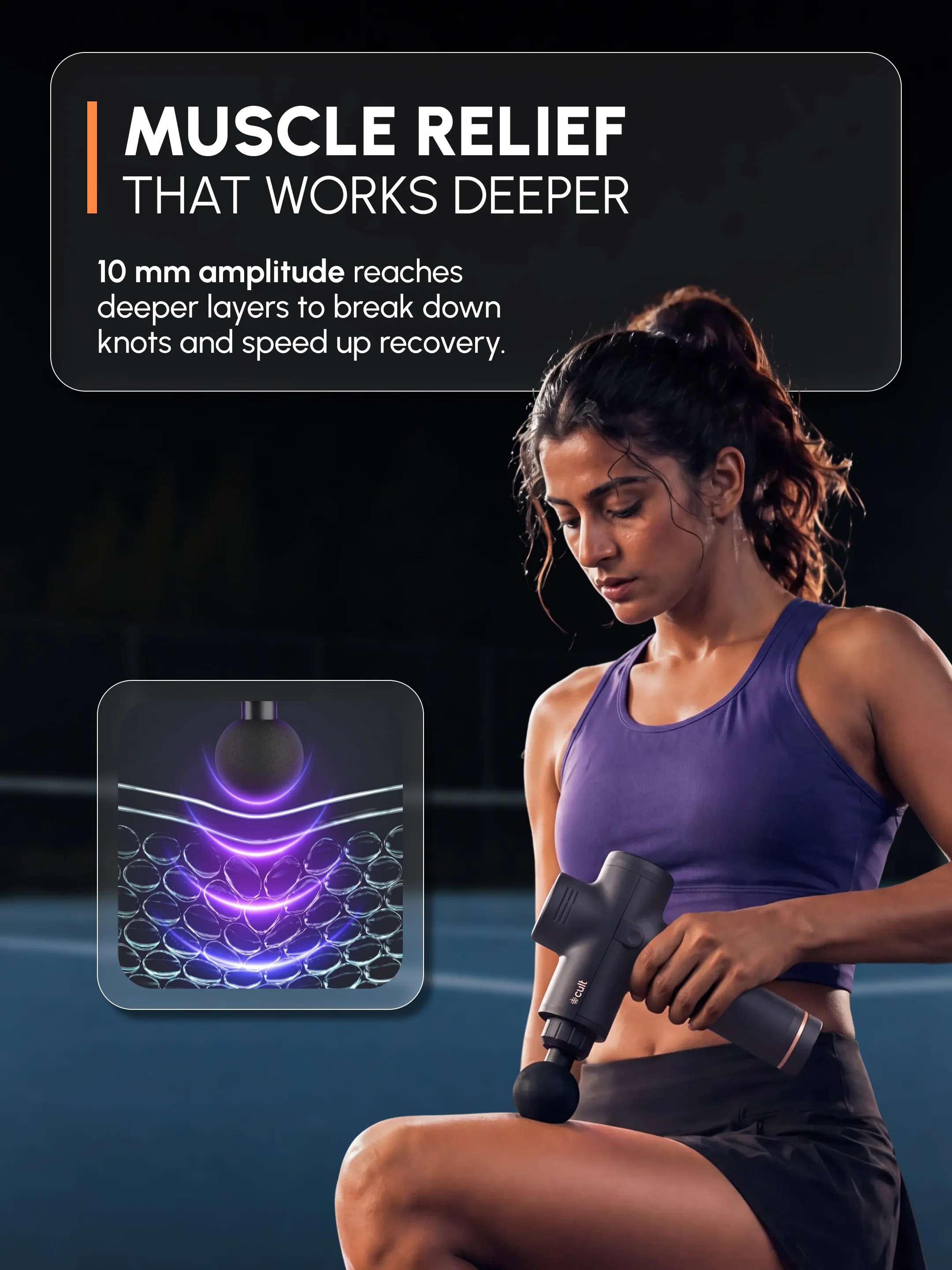 Cult TORQ X Massage Gun for Deep Tissue Muscle Recovery | BLDC Motor, 10mm Amplitude, 6 Speed Levels, 6 Massage Heads, 6-Hour Battery | Pain Relief Massager for Hybrid Athletes, Runners & Fitness Enthusiasts, Blue - Image 6