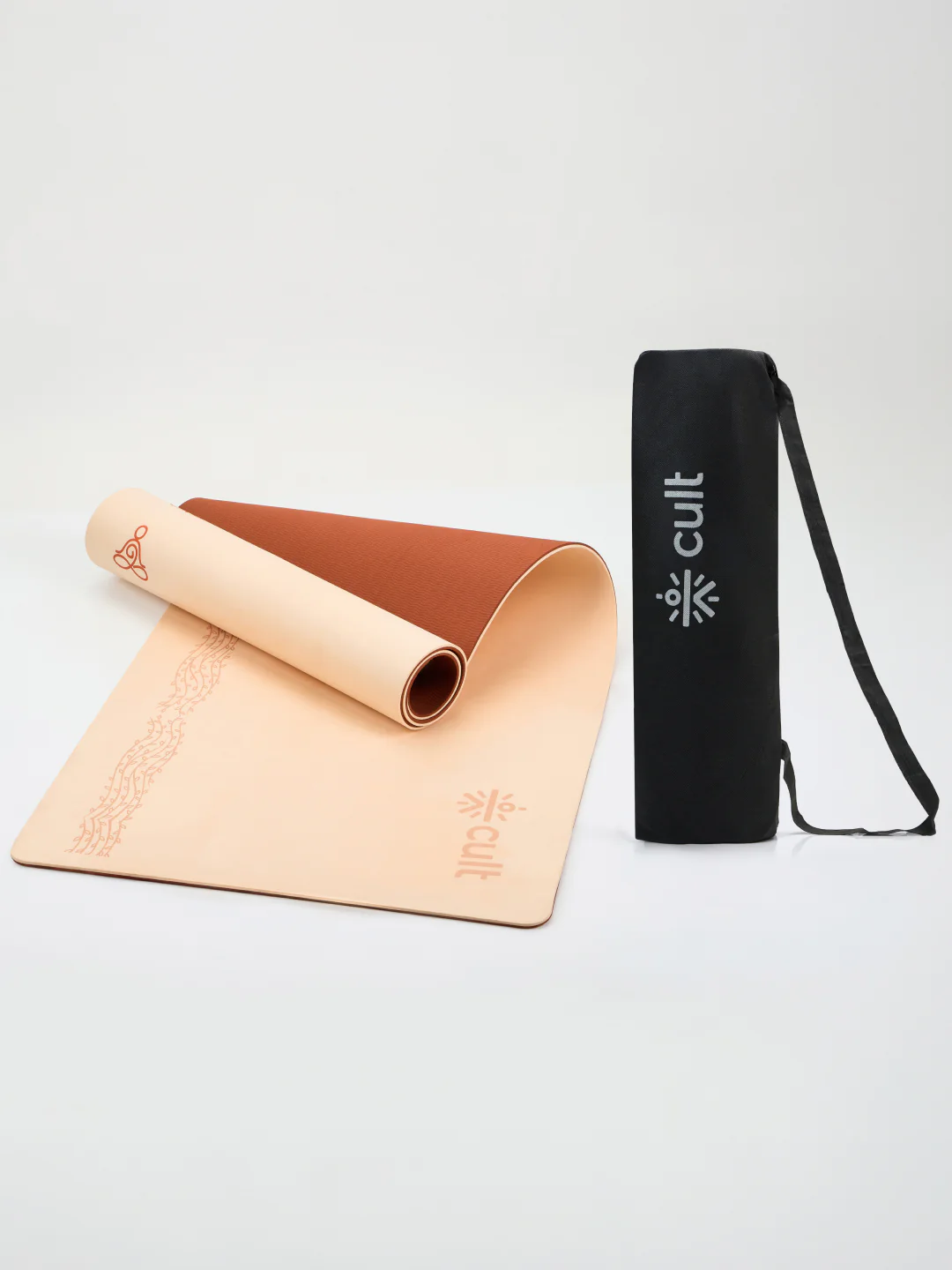 Cult TPE Yoga Mat 6mm with Carry Bag and Strap Non-Toxic Latex-Free; Anti-Slip; Extra-Thick Cushioning; Tear-Resistant; Travel Strap - Beige Pink