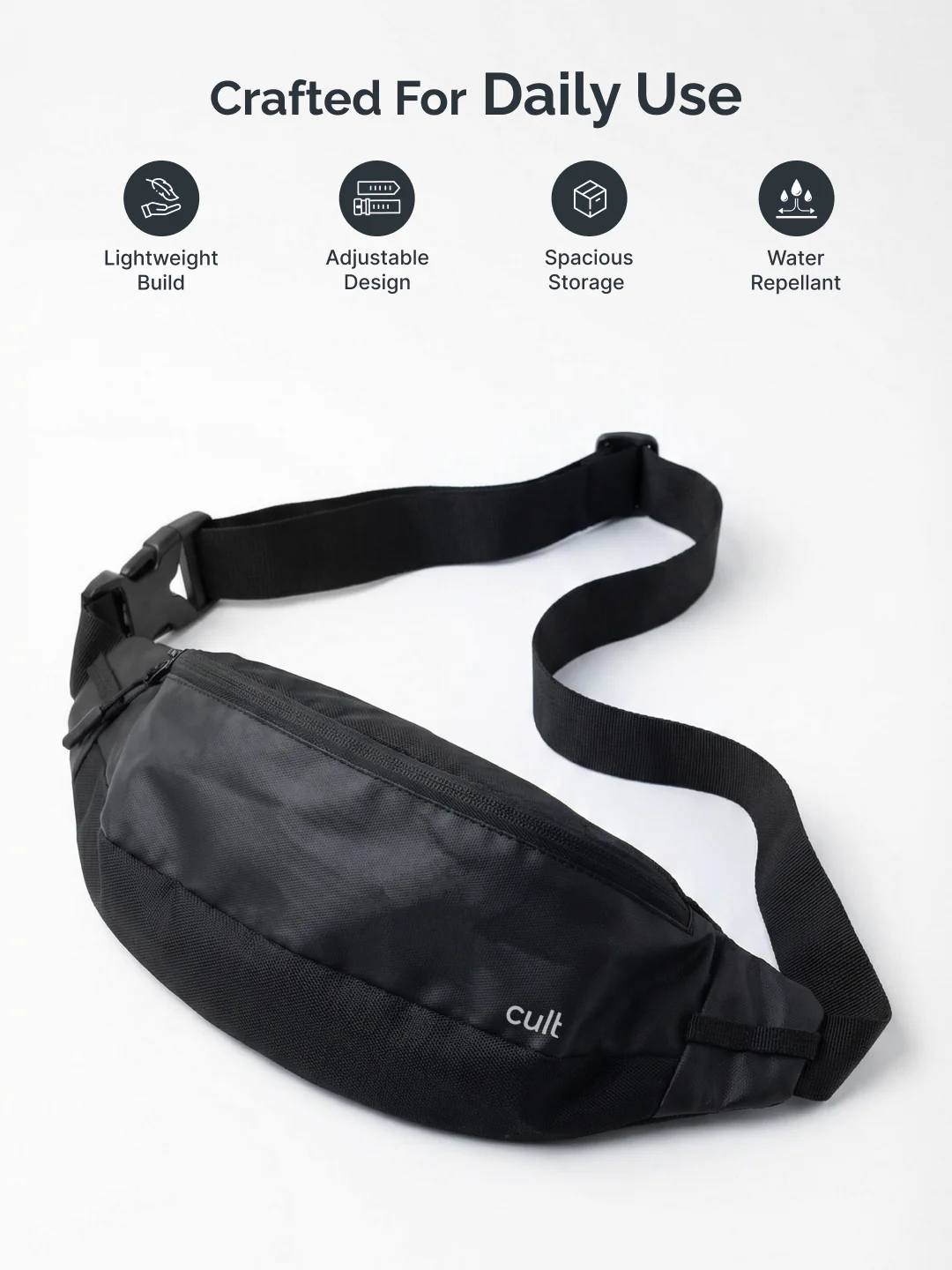 Cult Waist Bag Fanny Pack for Travel & Daily Use Black Unisex - Image 4