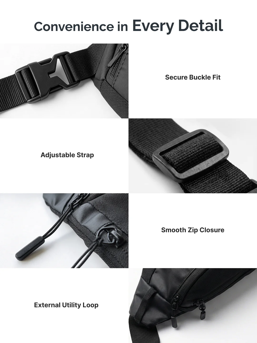 Cult Waist Bag Fanny Pack for Travel & Daily Use Black Unisex - Image 7