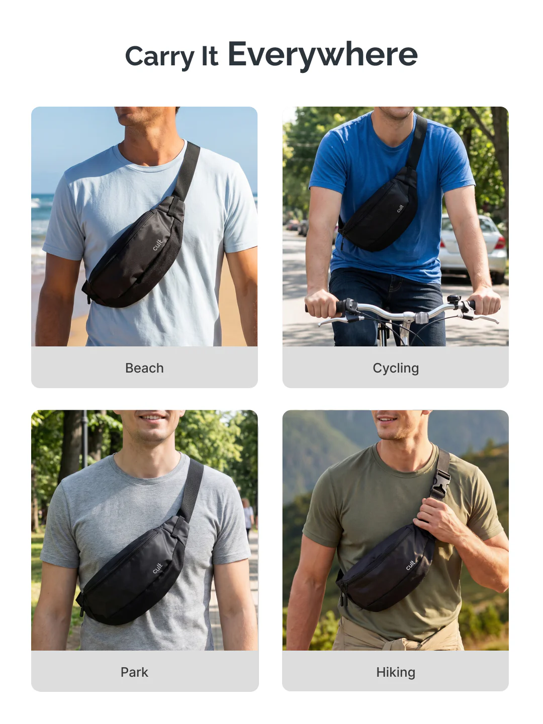 Cult Waist Bag Fanny Pack for Travel & Daily Use Black Unisex - Image 8