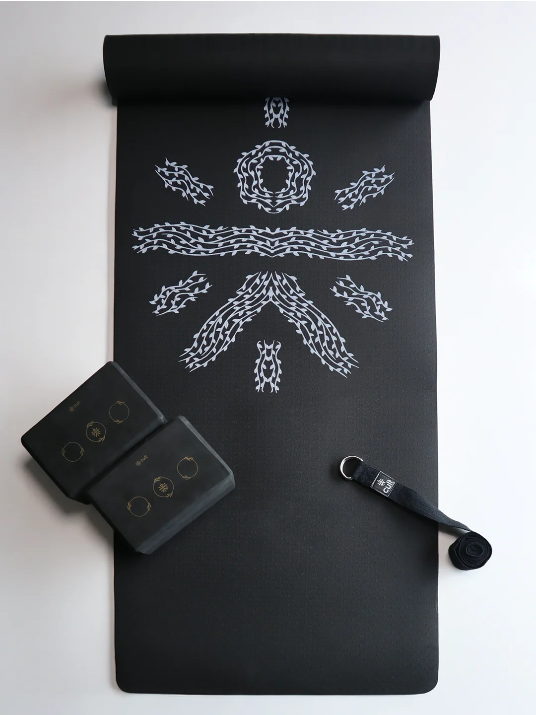 Cult Yoga Essentials Combo Black (6mm TPE Mat + Pair of Knee Pad + Yoga Belt)